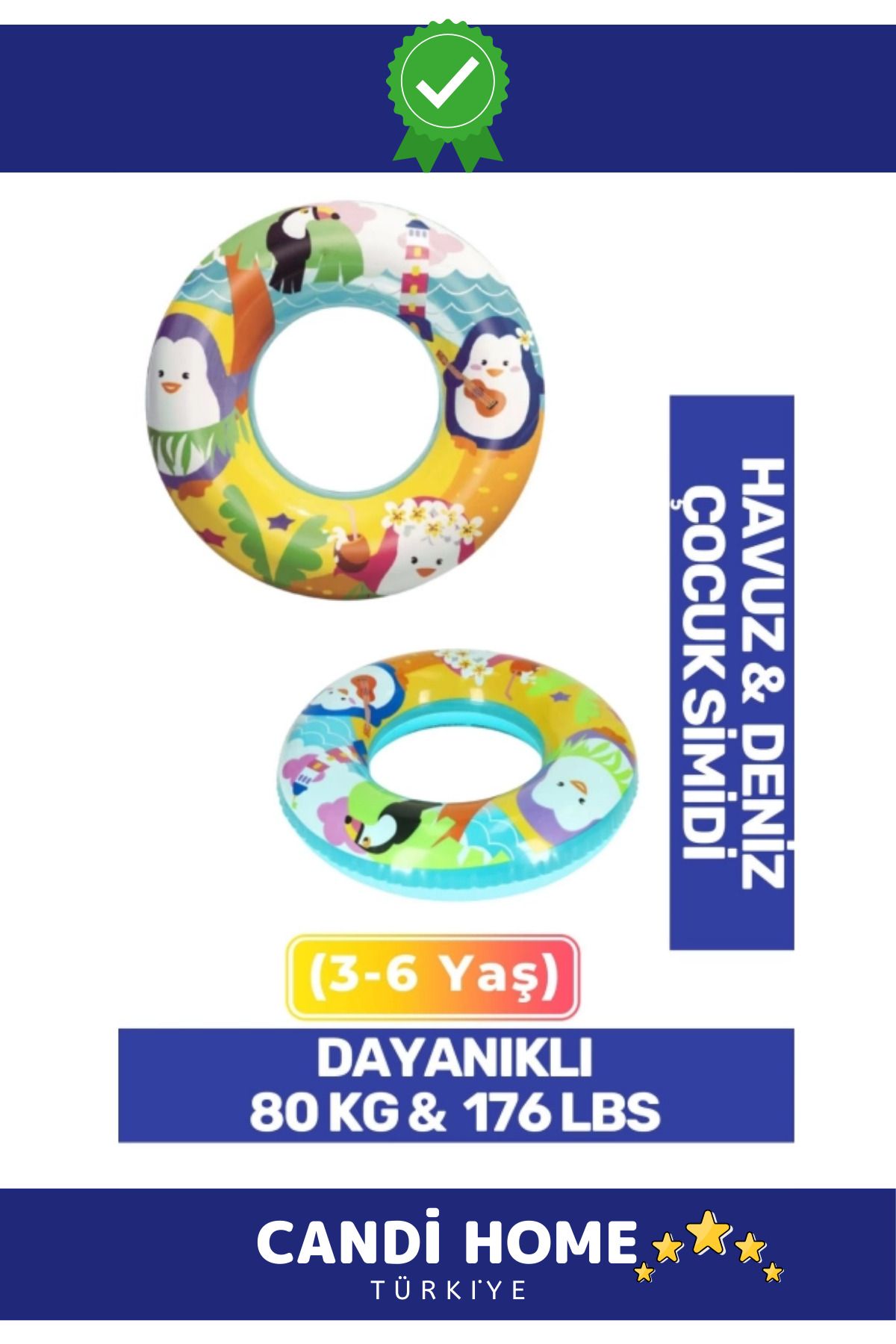 HOBİ CONDİ New Premium Özel Seri 80 kg 176 lbs Çocuk 3-6 Yaş 51 Cm Sevimli Hayvanlar Desenli Deniz Havuz Simit
