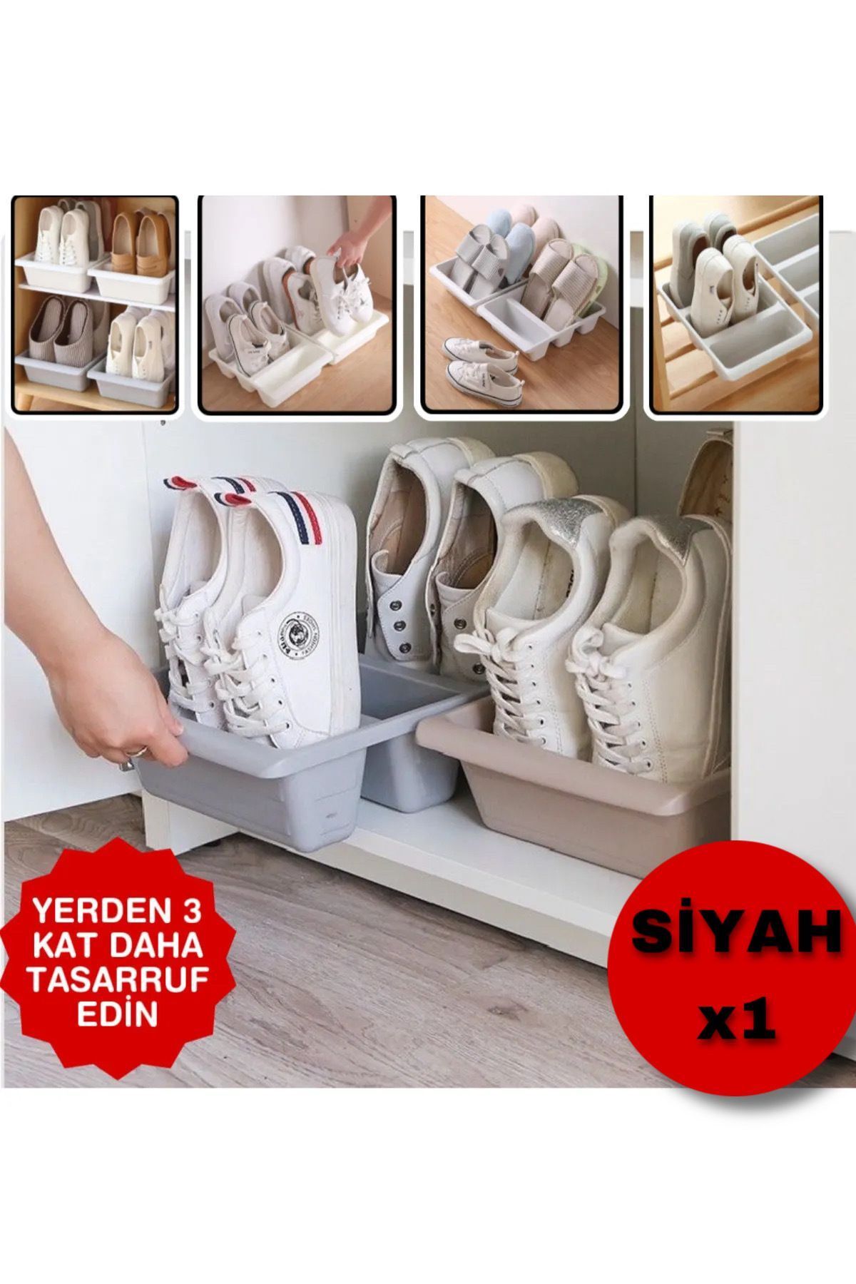 Museburan Siyah Diyojen 3 Bölmeli Dikey Ayakkabı Terlik Rampası Organizer Düzenleme
