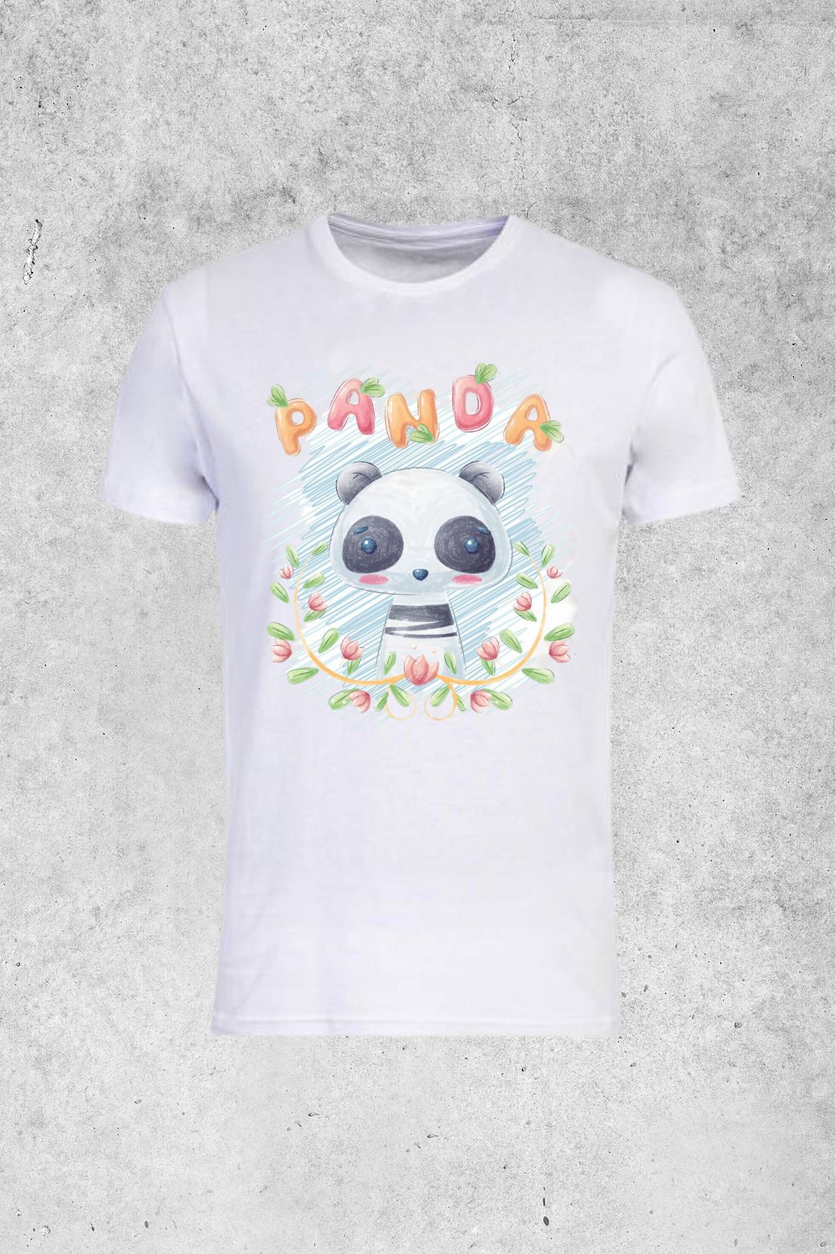 MOLICO Basic unisex sıfır yaka kısa kollu PANDA BASKILI Tshirt