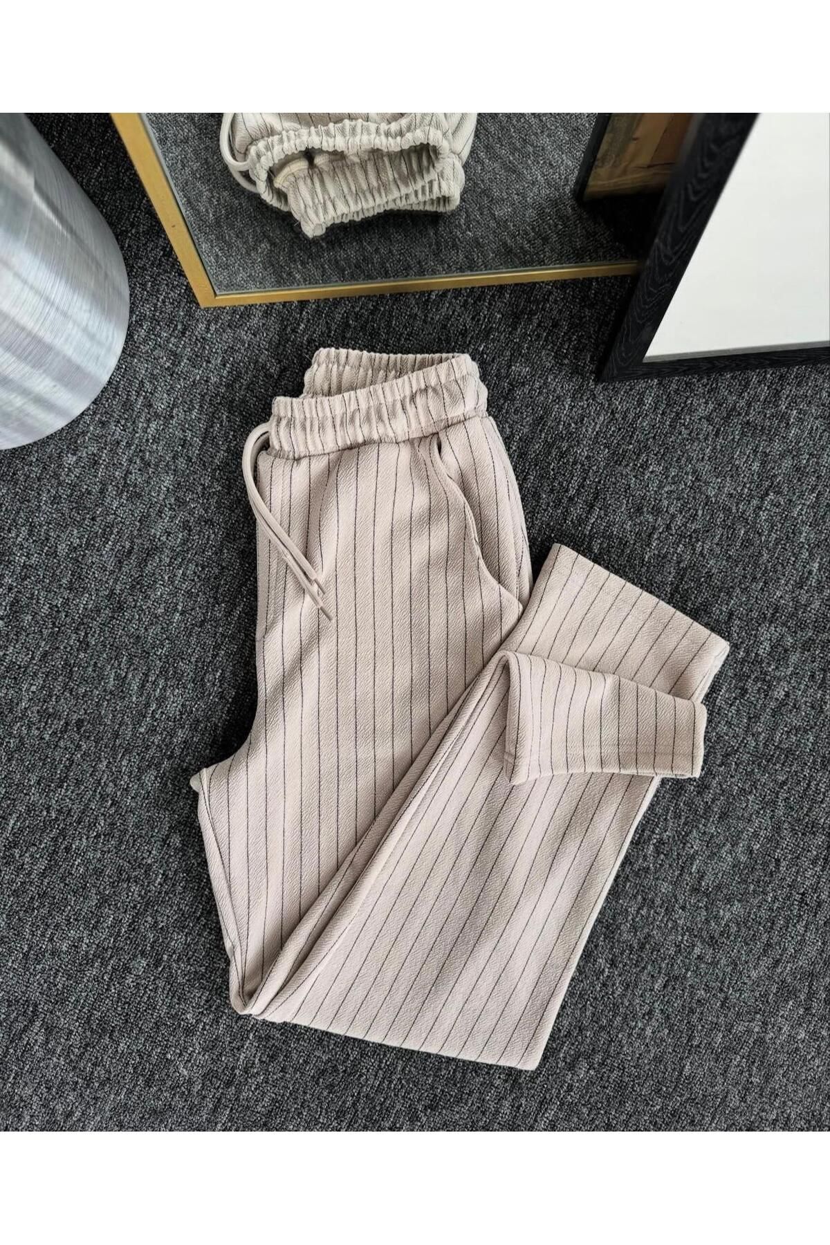 NewCabin Yeni Sezon Premium Krep Kumaş Çizgi Detaylı Unisex Pantolon