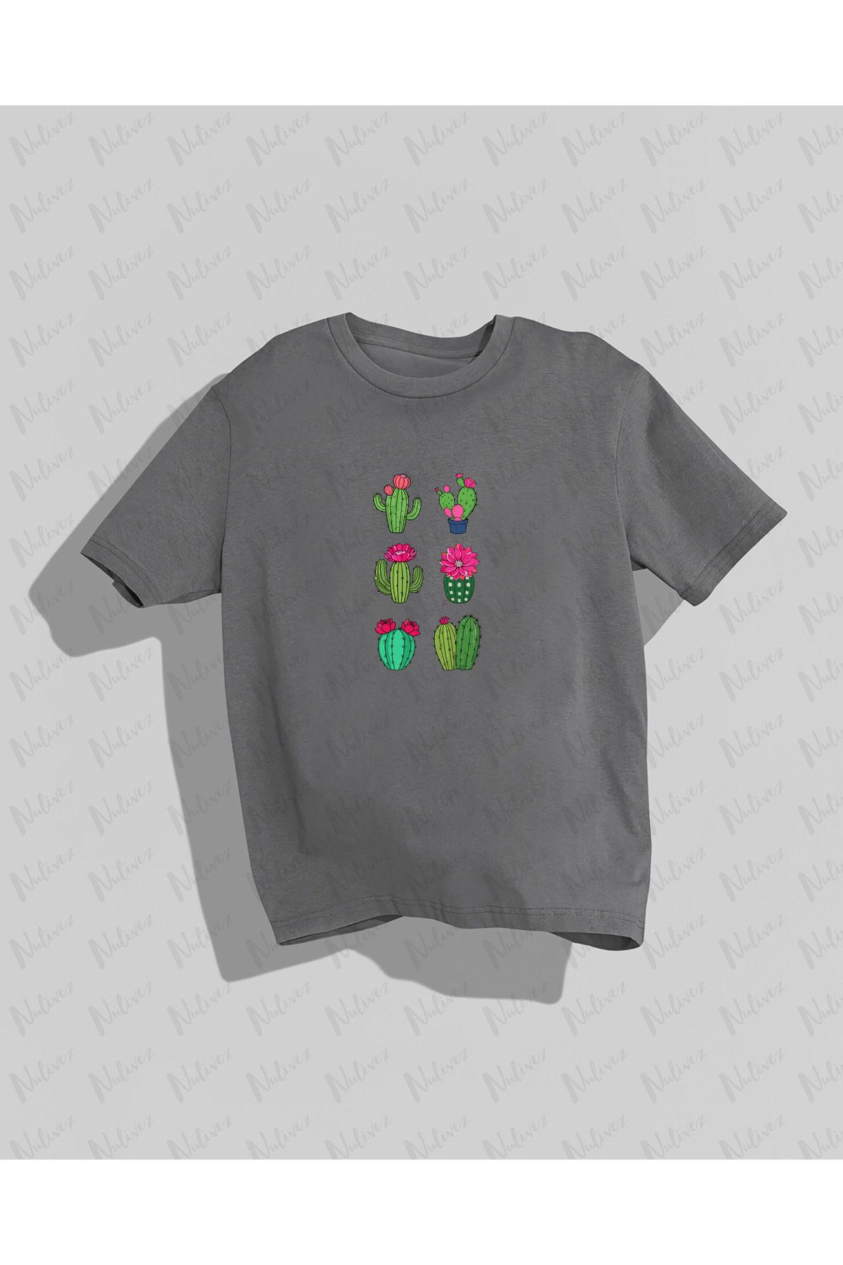 Nulivez Kaktus Tasarımı Baskılı Yüksek Kalite Kompakt Unisex Oversize T-Shirt