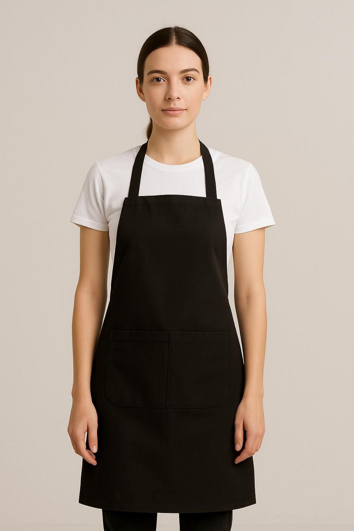 GTB BUTİK Cepli Şef Garson Kafe Aşçı Barista Siyah Önlük Mutfak Önlüğü Masterchef Black Apron Restaurant