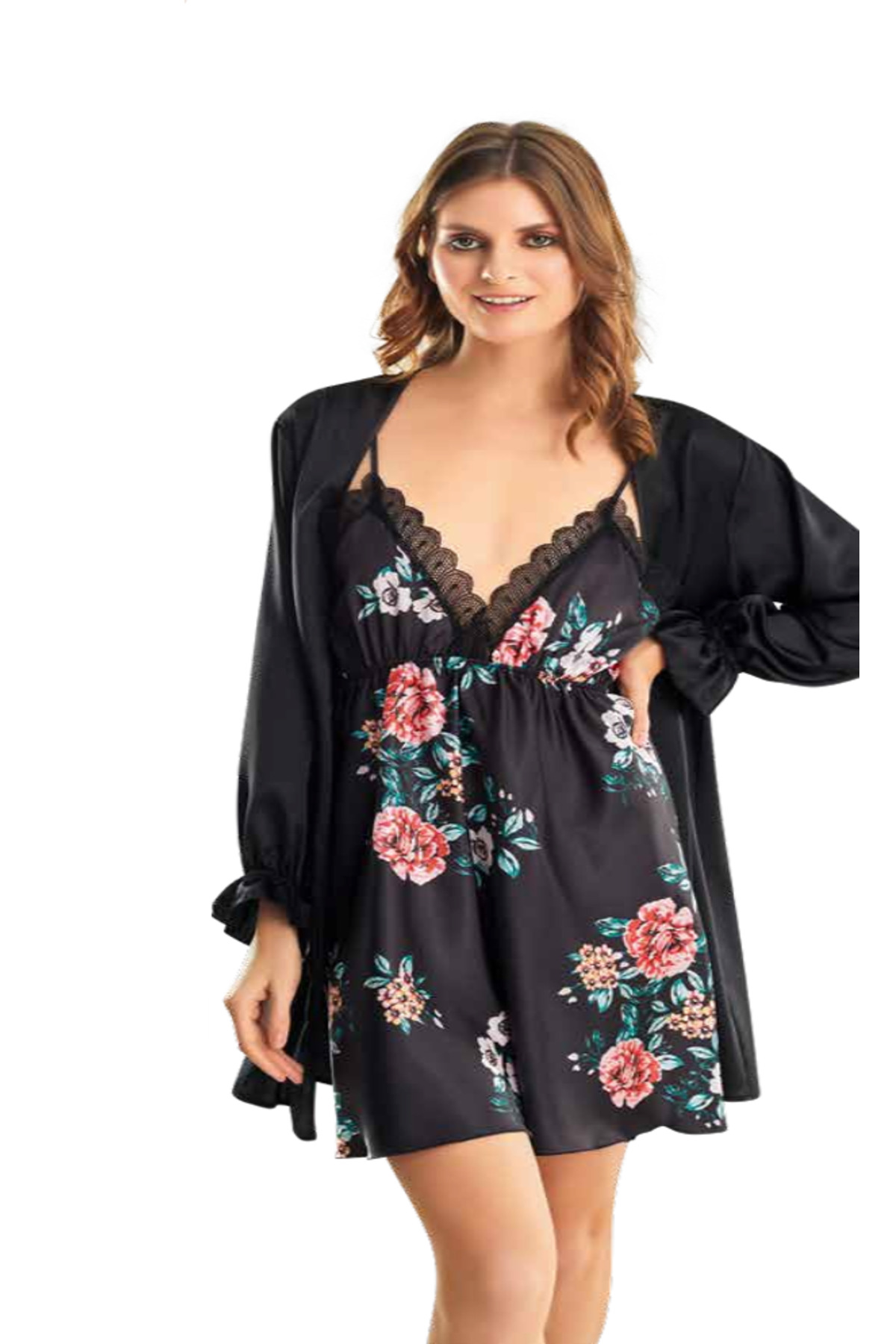 Genel Markalar İç Giyim MOONGİRL Saten Kısa İkili Gecelik Takım