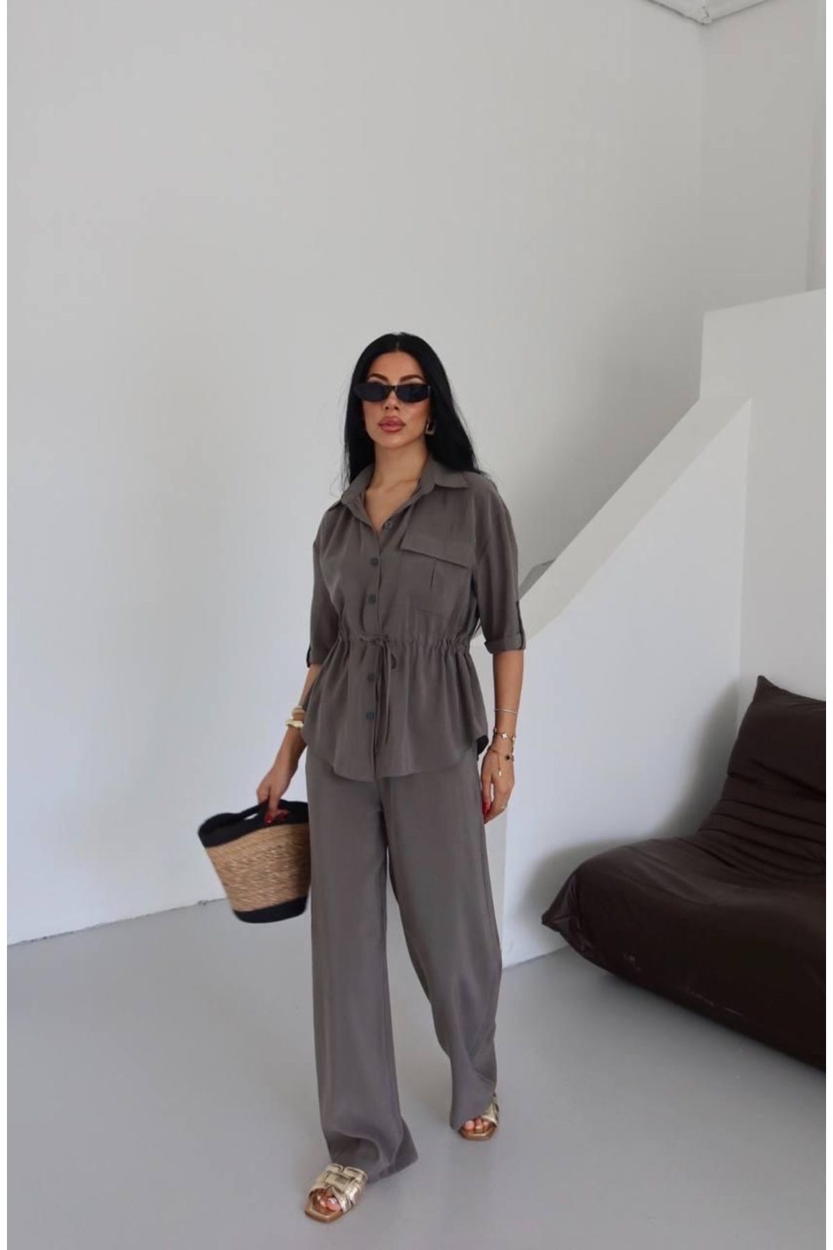Ekim Store Beli Büzgülü Gömlek Pantolon Takım