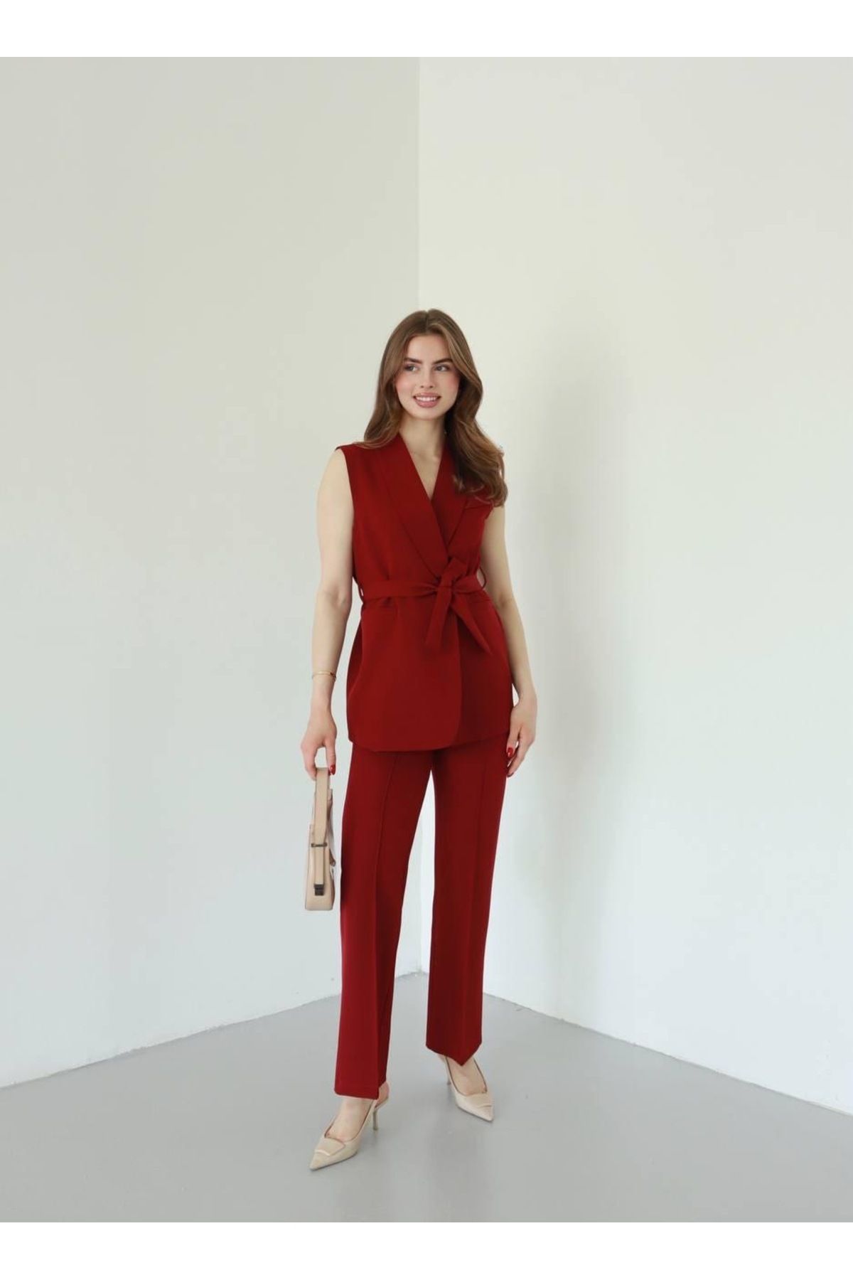Ekim Store Yelekli Kuşaklı İkili Blazer Takım