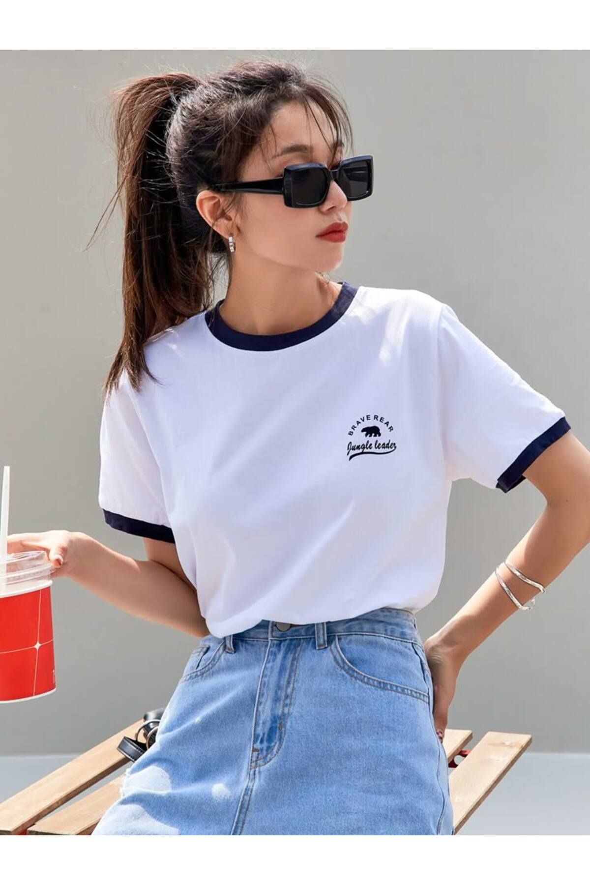 VESTIR BIEN Brave Rear Baskılı Beyaz %100 Pamuk T-shirt