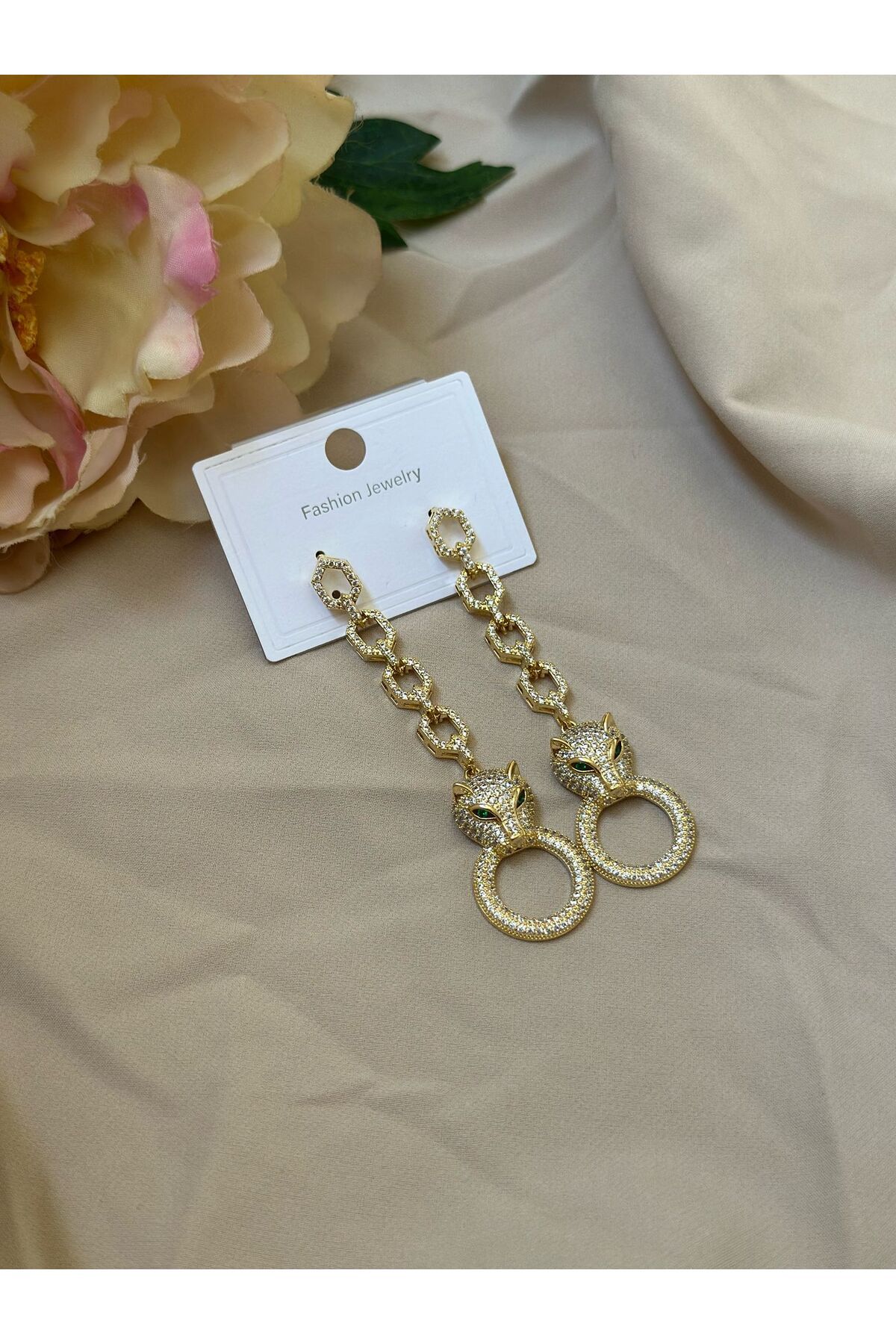 Liyajewellery Vip Tiger Kaplan Taşlı Sallantılı Küpe Tasarım
