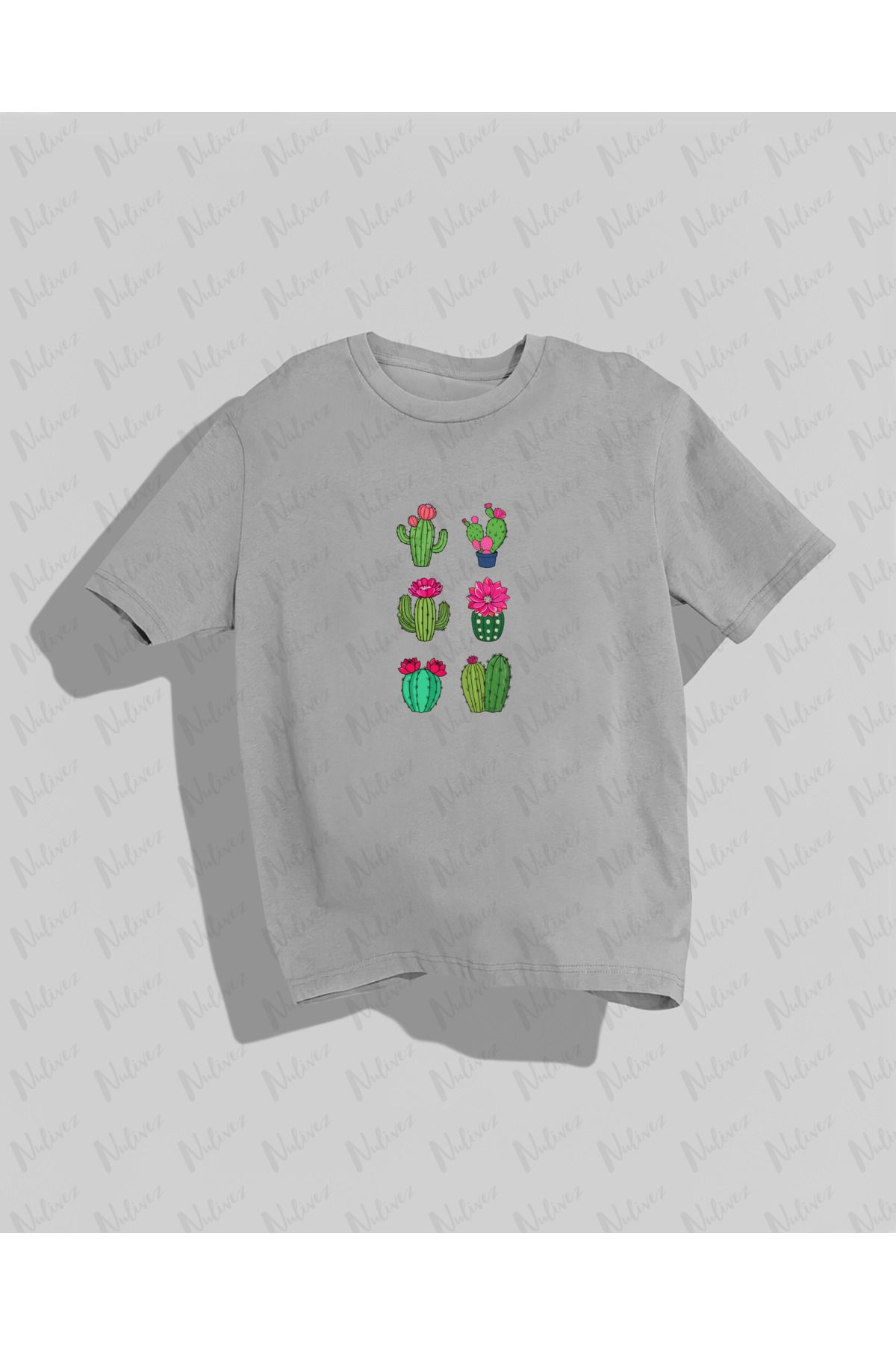 Nulivez Kaktus Tasarımı Baskılı Yüksek Kalite Kompakt Unisex Oversize T-Shirt