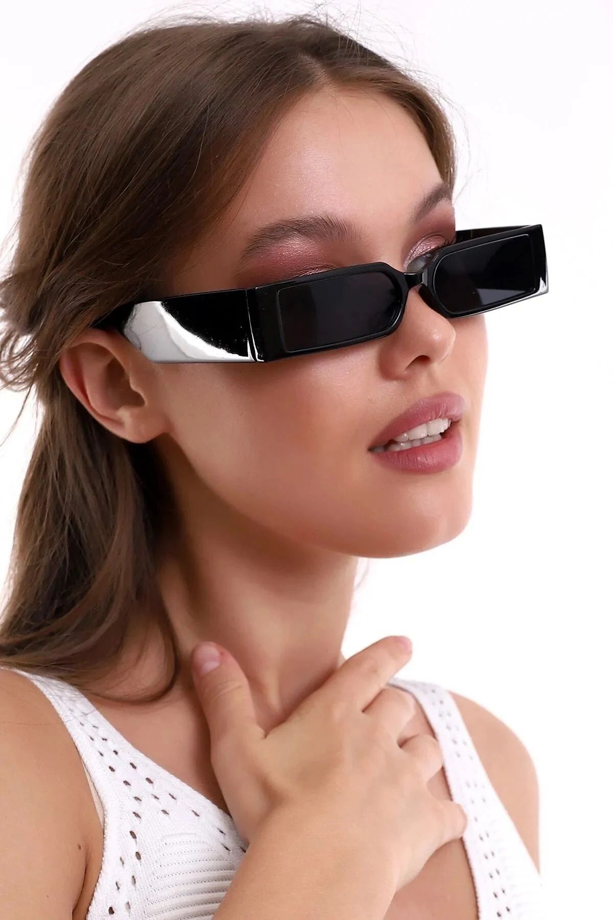 ROSESSO Unisex dikdörtgen siyah güneş gözlüğü Uv400 korumalı