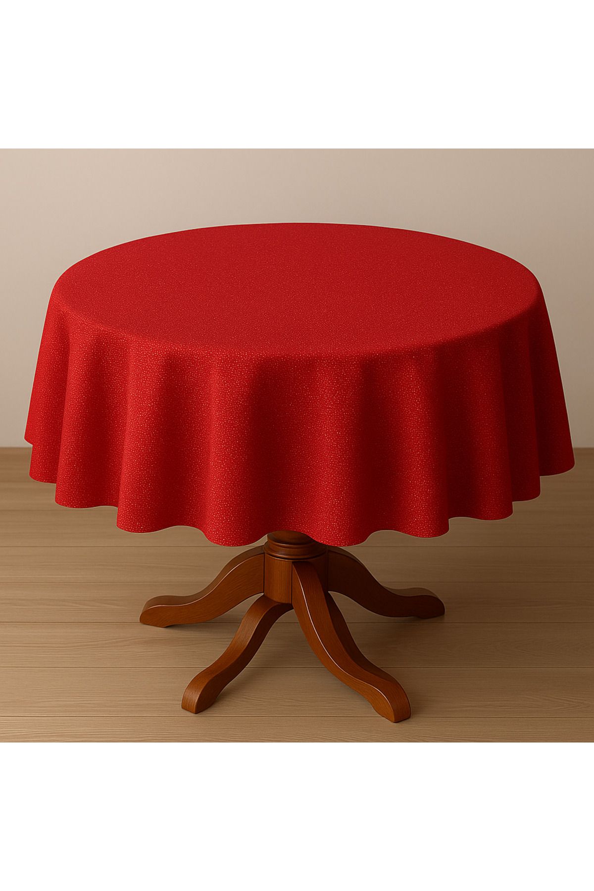 Zeren Home Polyester Keten Dertsiz Simli Yuvarlak Masa Örtüsü 160Cm