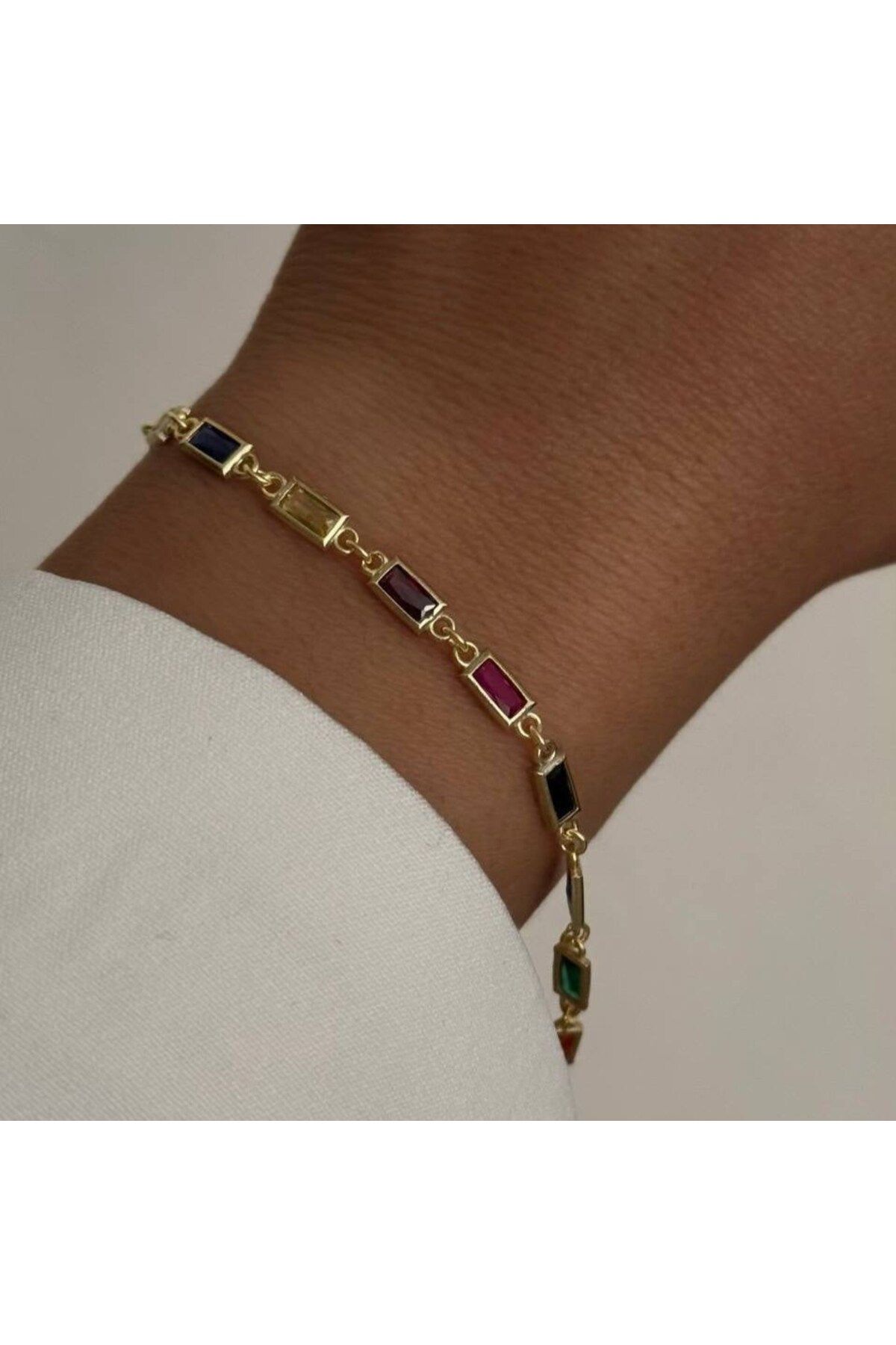 beonejewelry KARE BAGET TAŞLI COLORFULL BİLEKLİK | 925 GÜMÜŞ