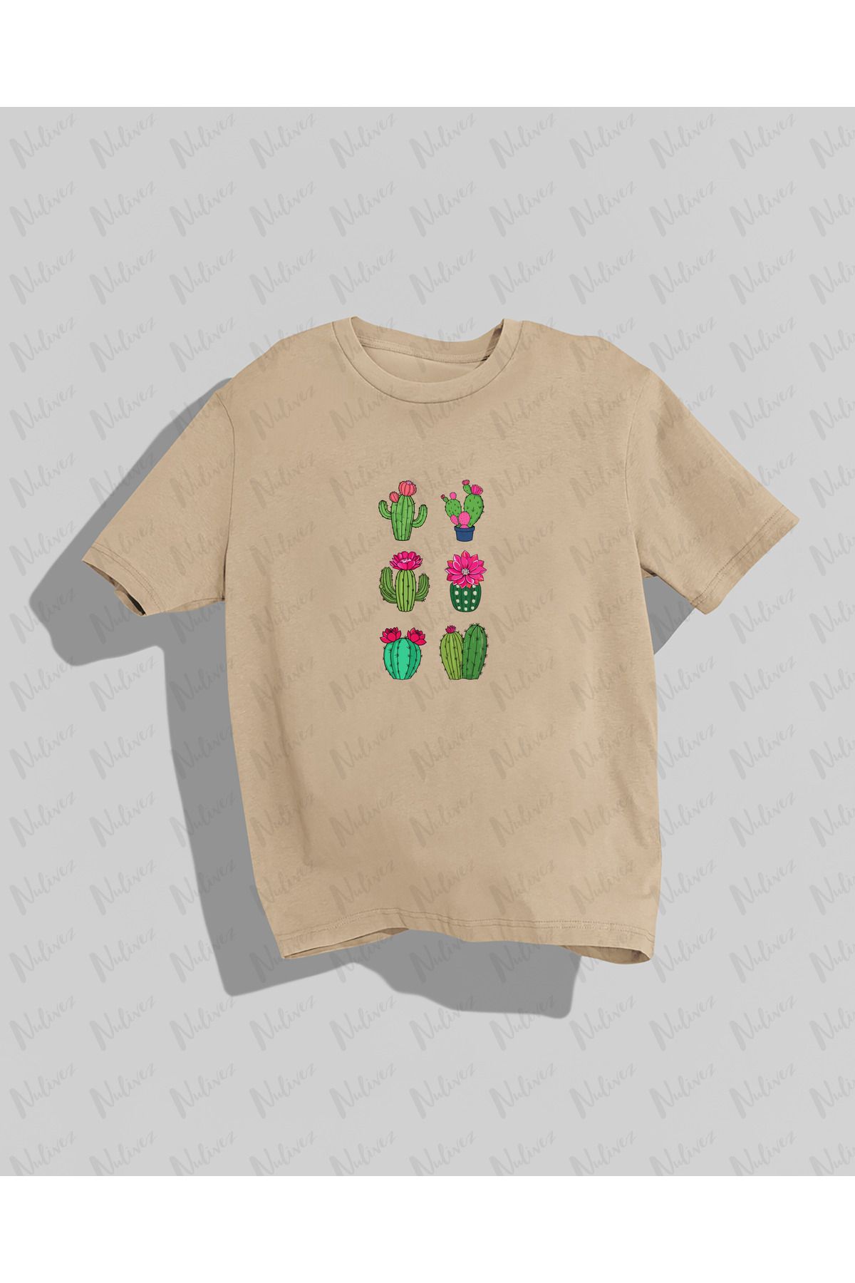 Nulivez Kaktus Tasarımı Baskılı Yüksek Kalite Kompakt Unisex Oversize T-Shirt