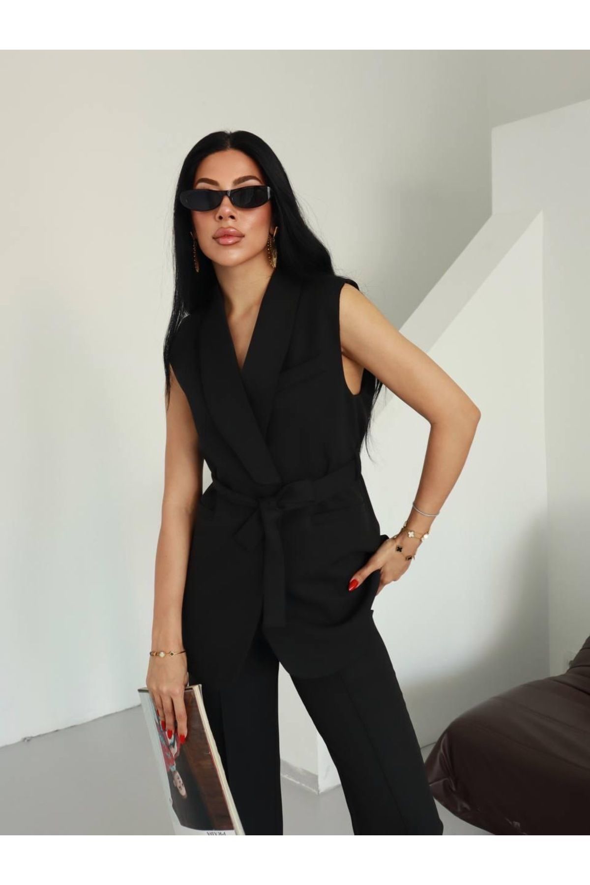 Ekim Store Yelekli Kuşaklı İkili Blazer Takım