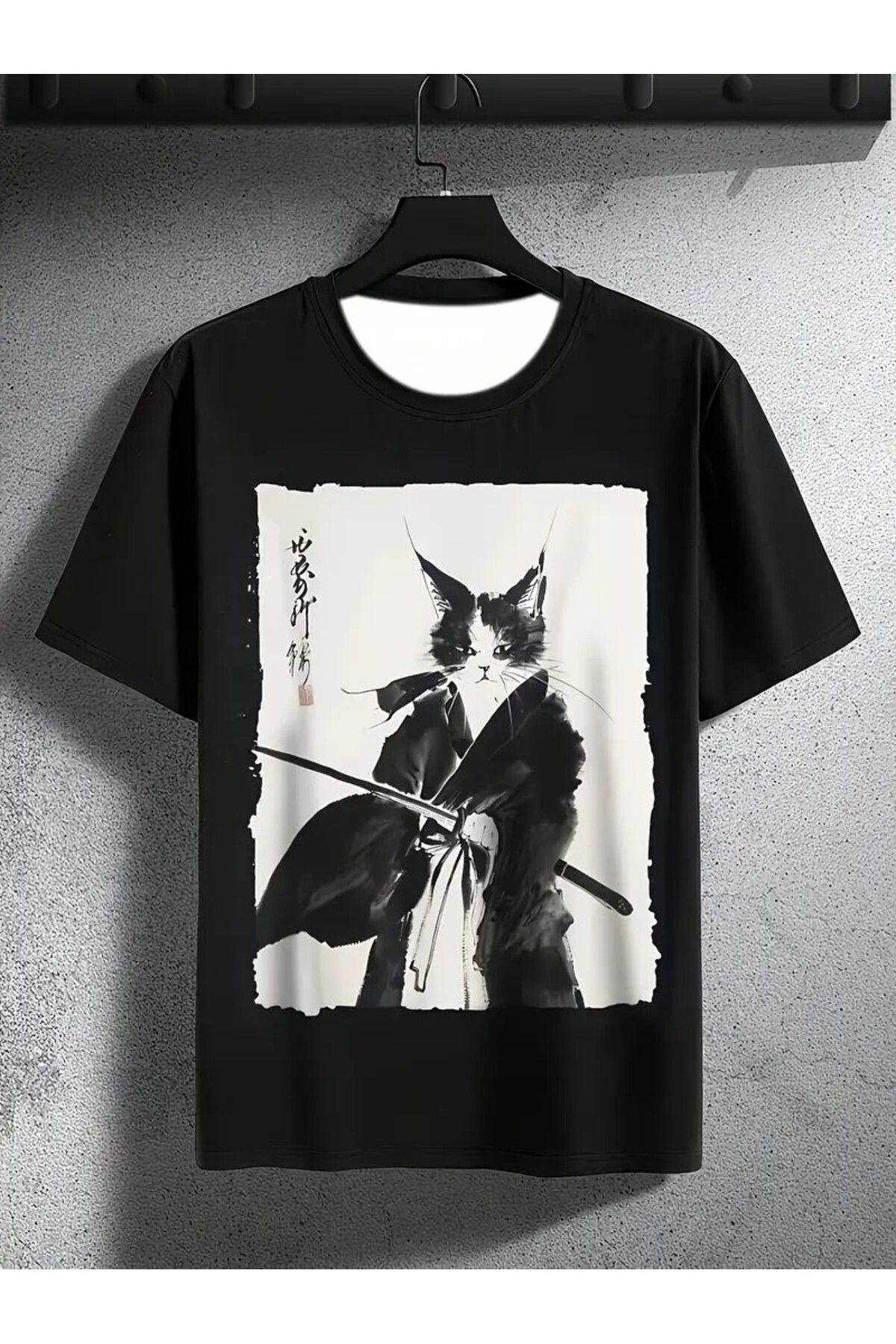 LEIVOR Samuray Kedi Baskılı Siyah T-shirt