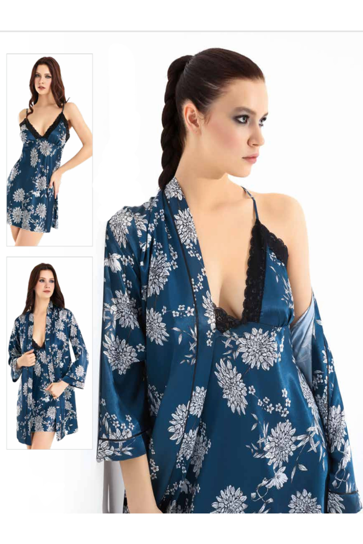 Genel Markalar İç Giyim MOONGİRL Saten Kısa İkili Gecelik Takım