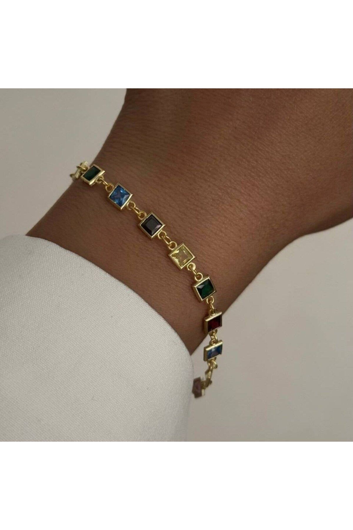 beonejewelry KARE TAŞLI COLORFULL BİLEKLİK | 925 GÜMÜŞ