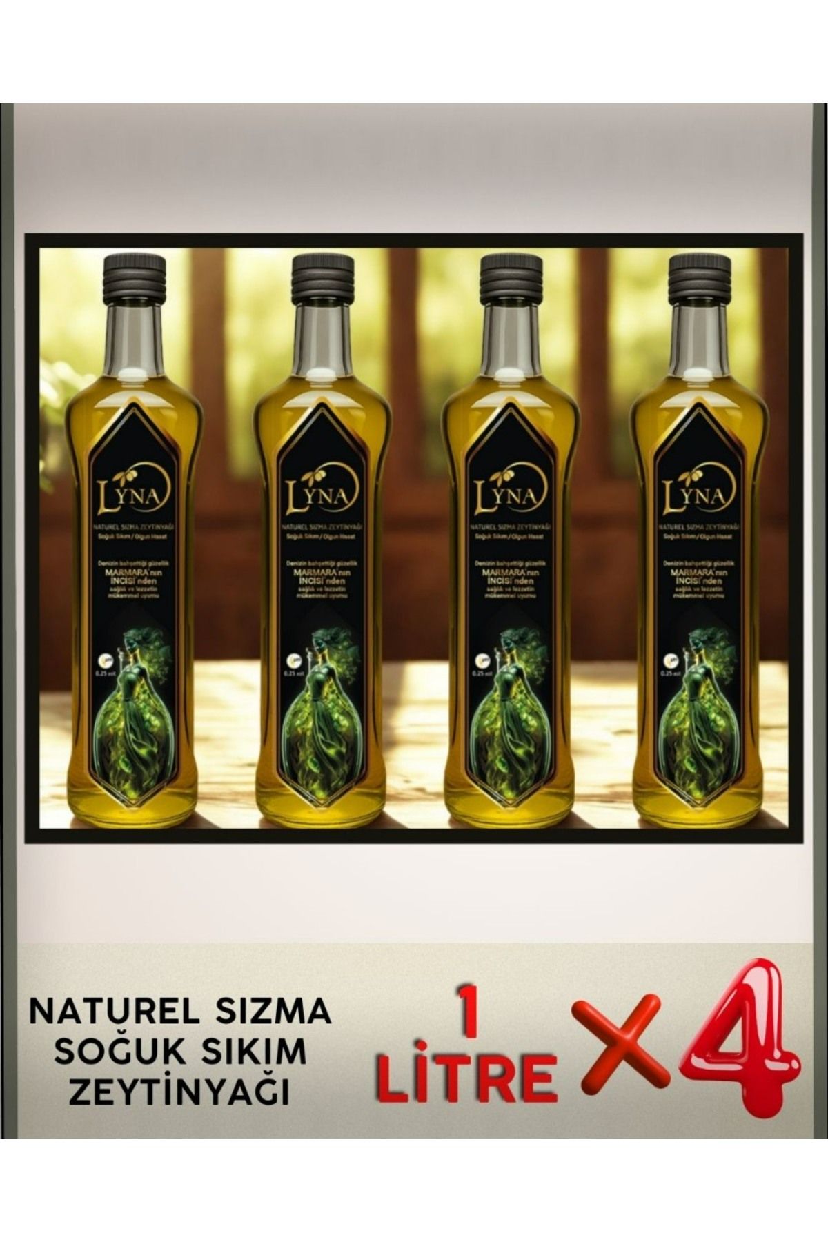 GEMLİK Lyna Naturel Sızma Soğuk Sıkım Zeytinyağı 1 LT 4 ADET