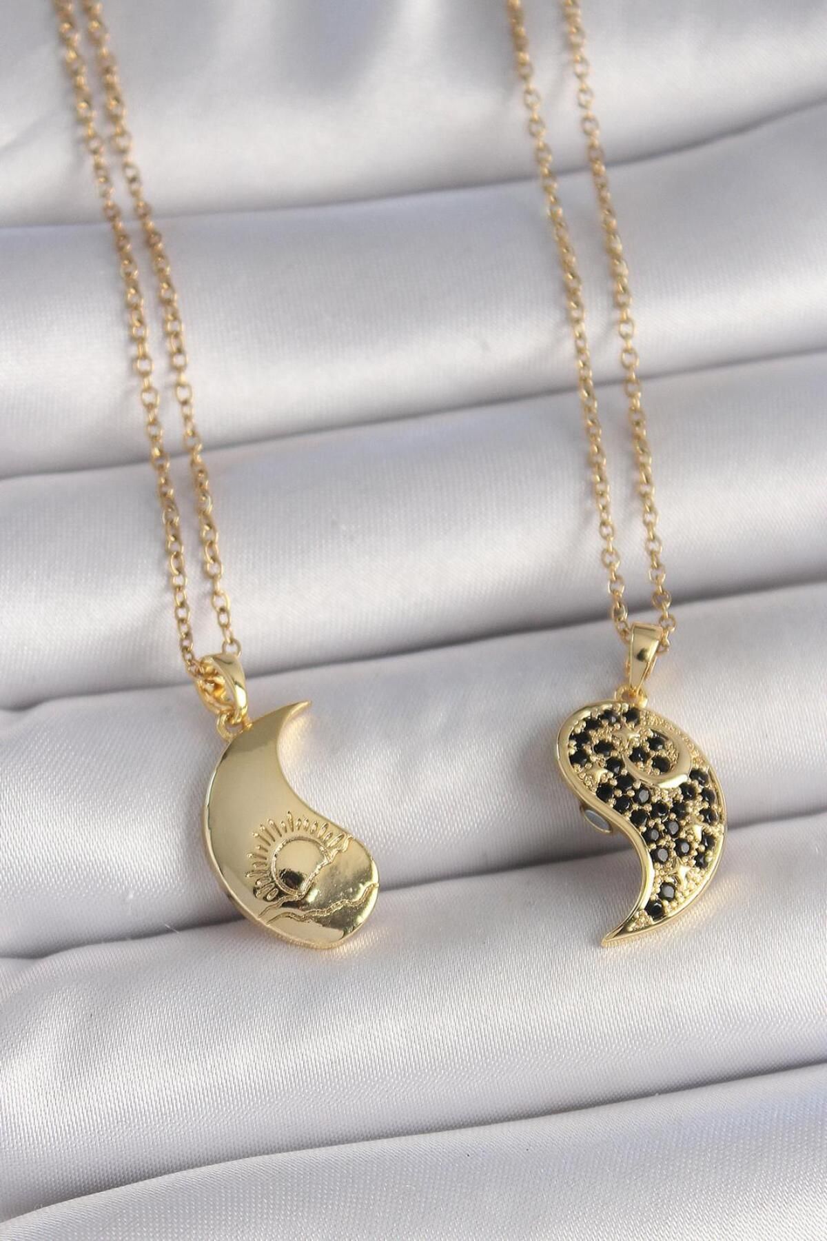 Aylis Takı Tasarım 316L Çelik Zirkon Taşlı Ying Yang Model Gün Batımı İşlemeli Arkadaşlık Kadın Kolye