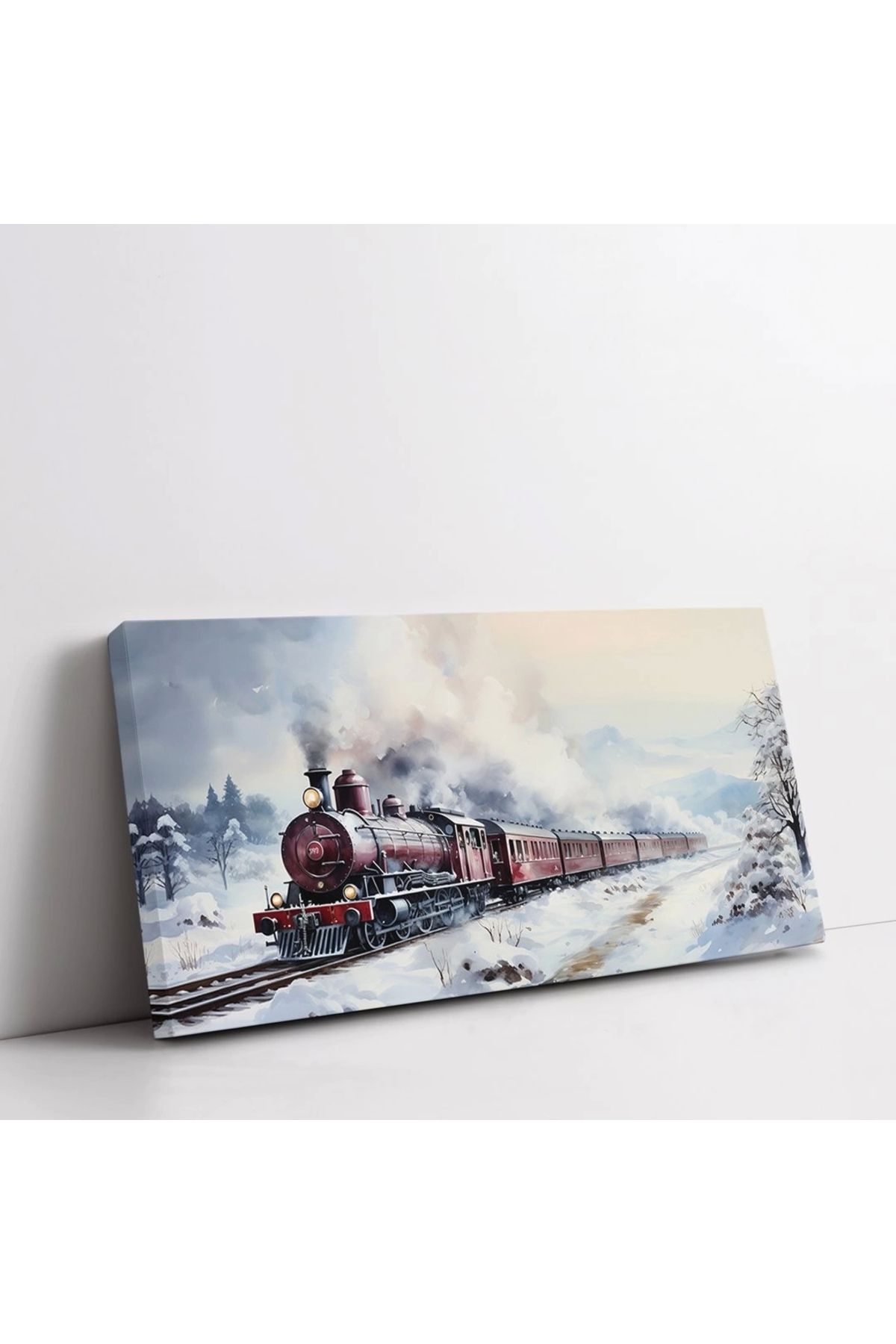 VOGLOO Karlı Buharlı Tren Panoramik Yatay Kanvas Tablo
