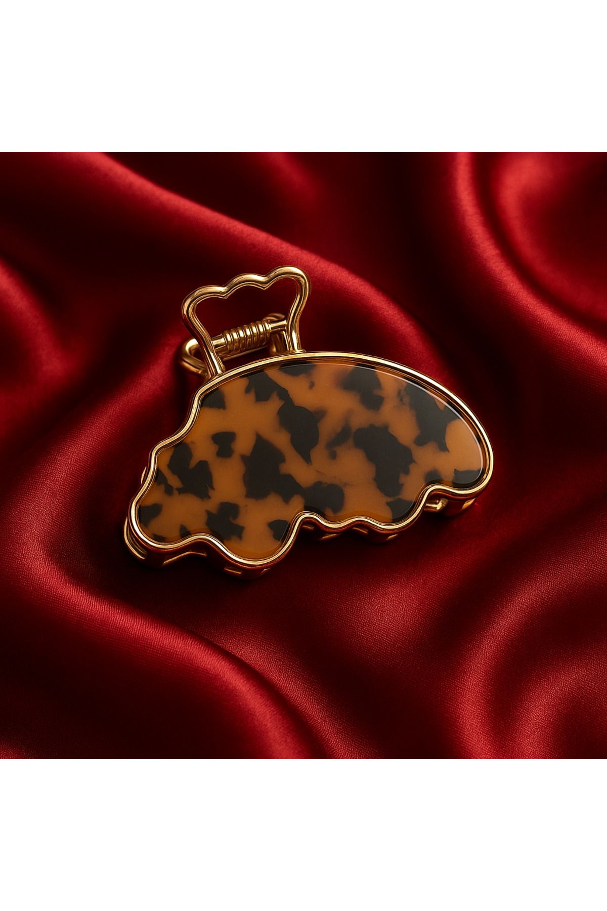 AUREVA Leopar Desenli Kalp Saplı Altın Çerçeveli Tokalı Saç Klipsi