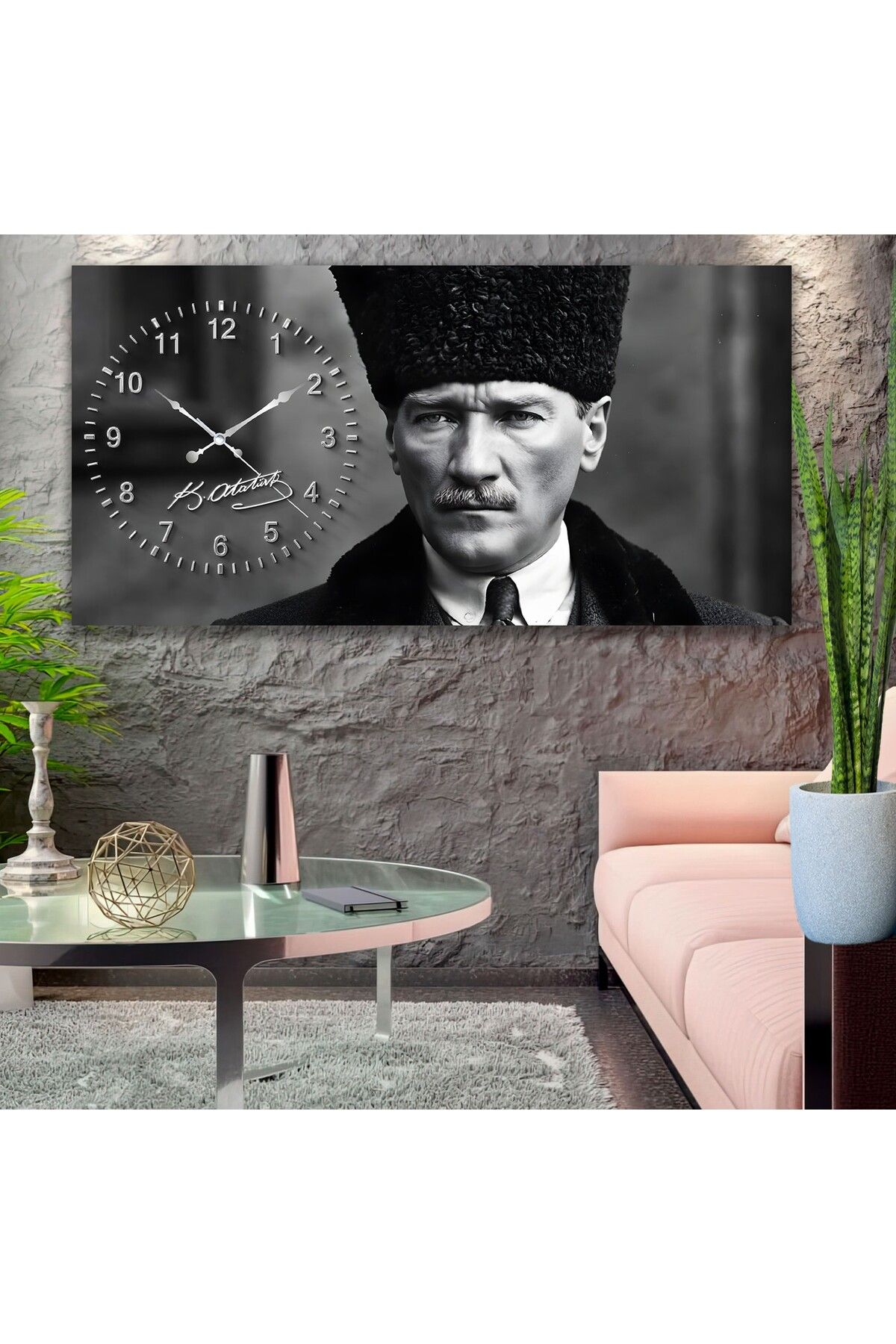 EMYA HOME Saatli Atatürk Panoramik Kanvas Tablo