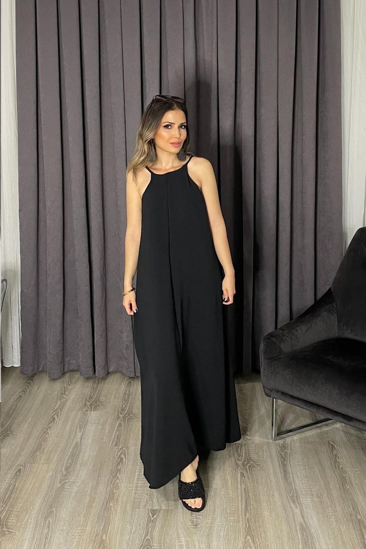 db didem butik Ayarlanabilir askılı pamuklu ithal aerobin kumaş maxi kloş elbise