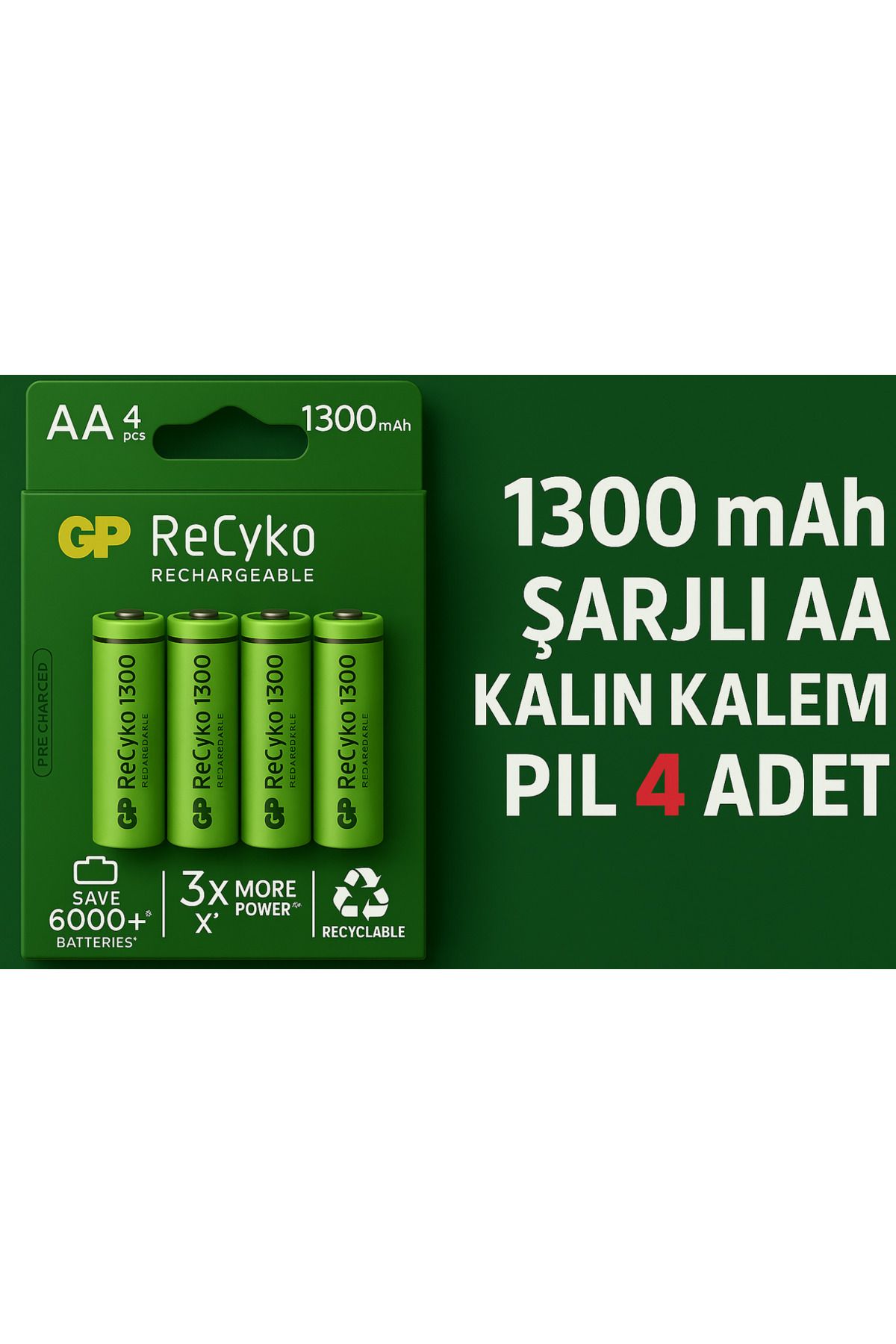 ANI OFİS KIRTASİYE A K Şarjlı Kalın Kalem Pil (AA) - 4'Lü Paket - 1300 mAH Uzun Ömürlü Yüksek Performans