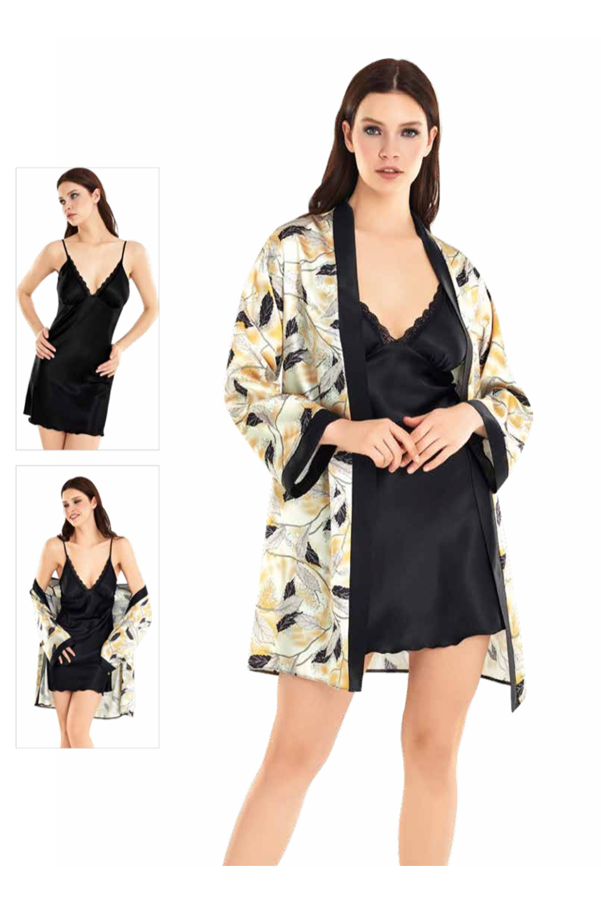 Genel Markalar İç Giyim MOONGİRL Saten Kısa İkili Gecelik Takım