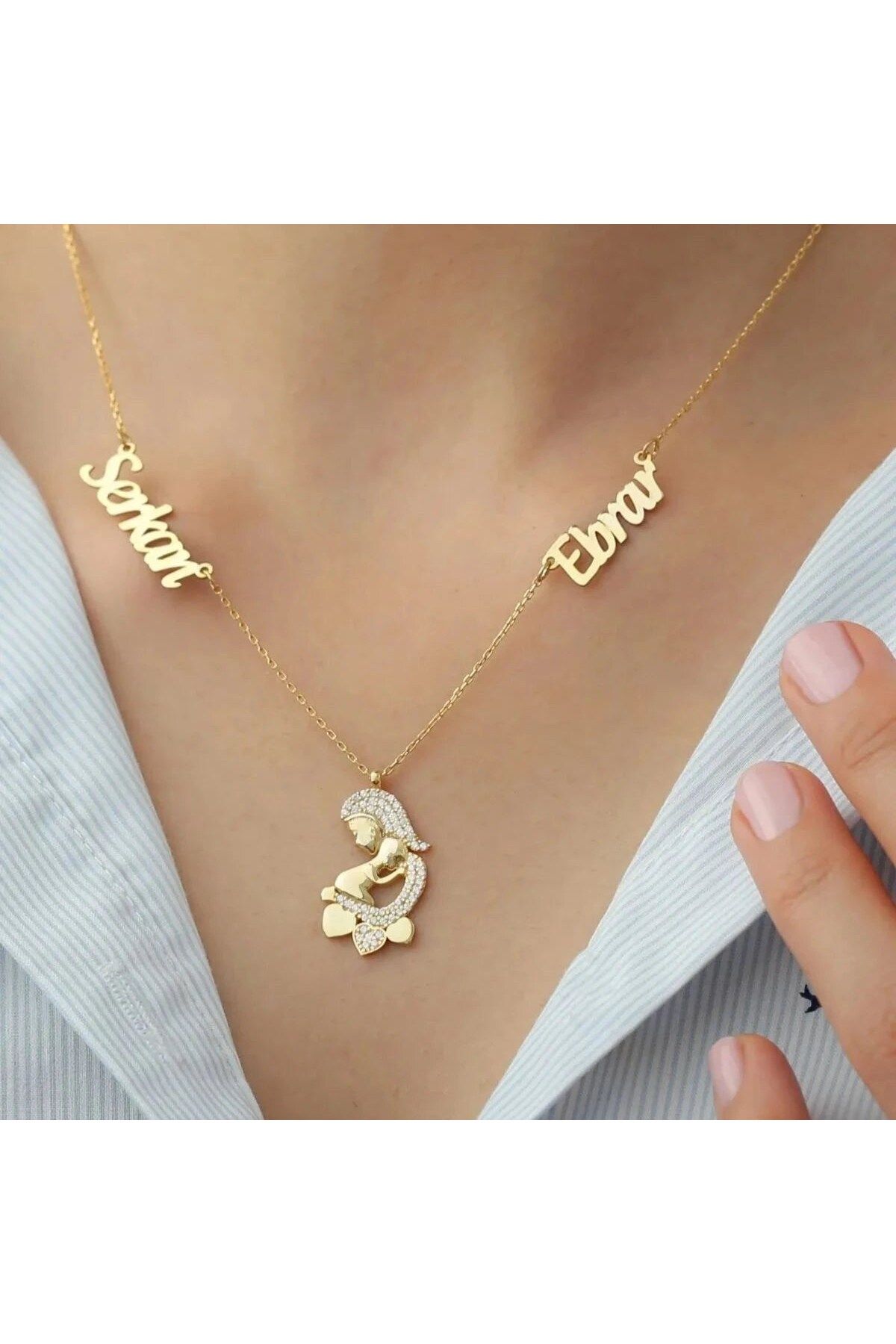 beonejewelry İKİ İSİMLİ ANNE BEBEK KOLYE | 925 GÜMÜŞ