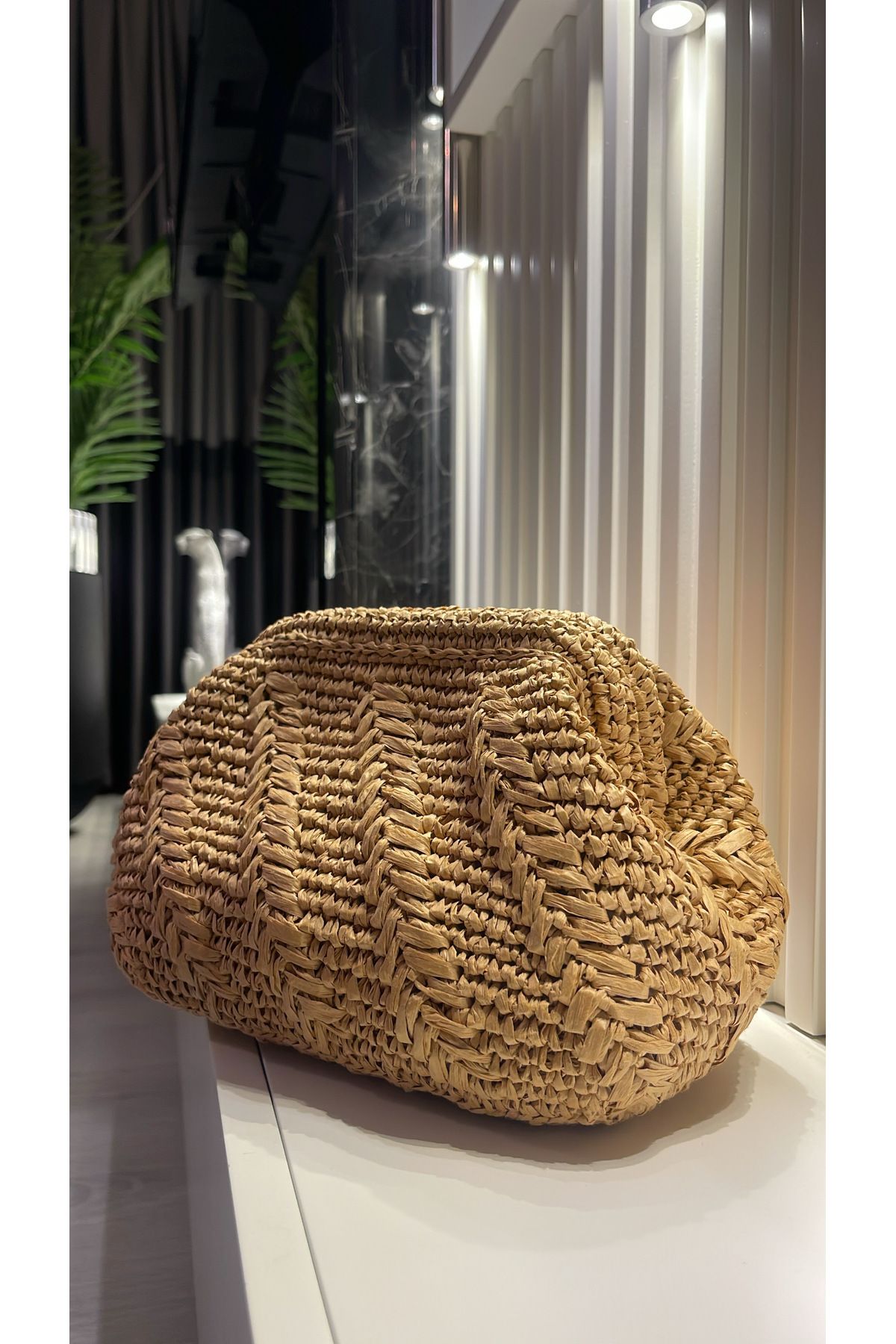 WOMANBAG EL YAPIMI HASIR TASARIM BAŞAK MODEL CLUTCH EL ÇANTASI PORTFÖY ÇANTA