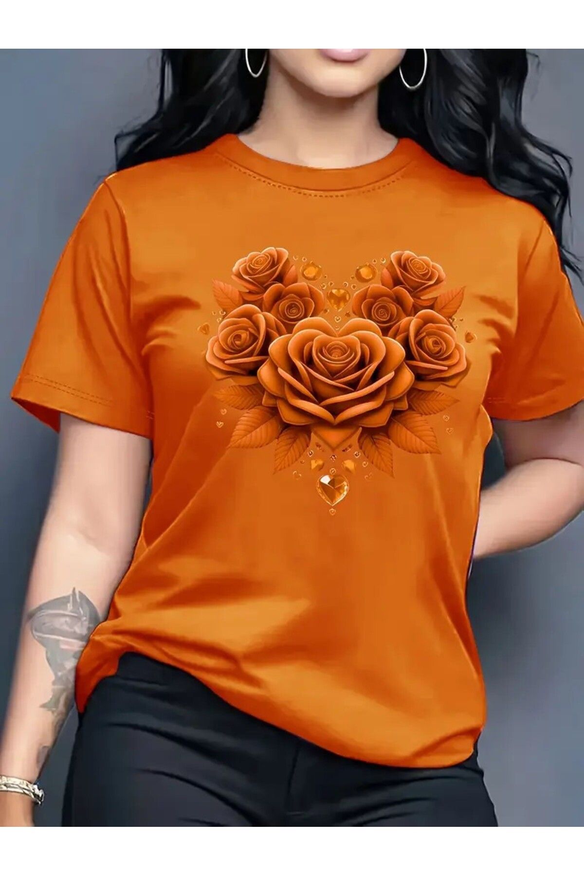 LEIVOR Gül Renk Uyumlu Baskılı Kadın Pamuk T-shirt