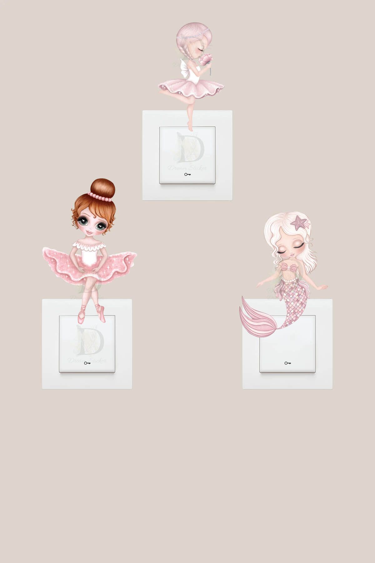 KT Decor Peri Koleksoynu 3'lü Priz Sticker Seti