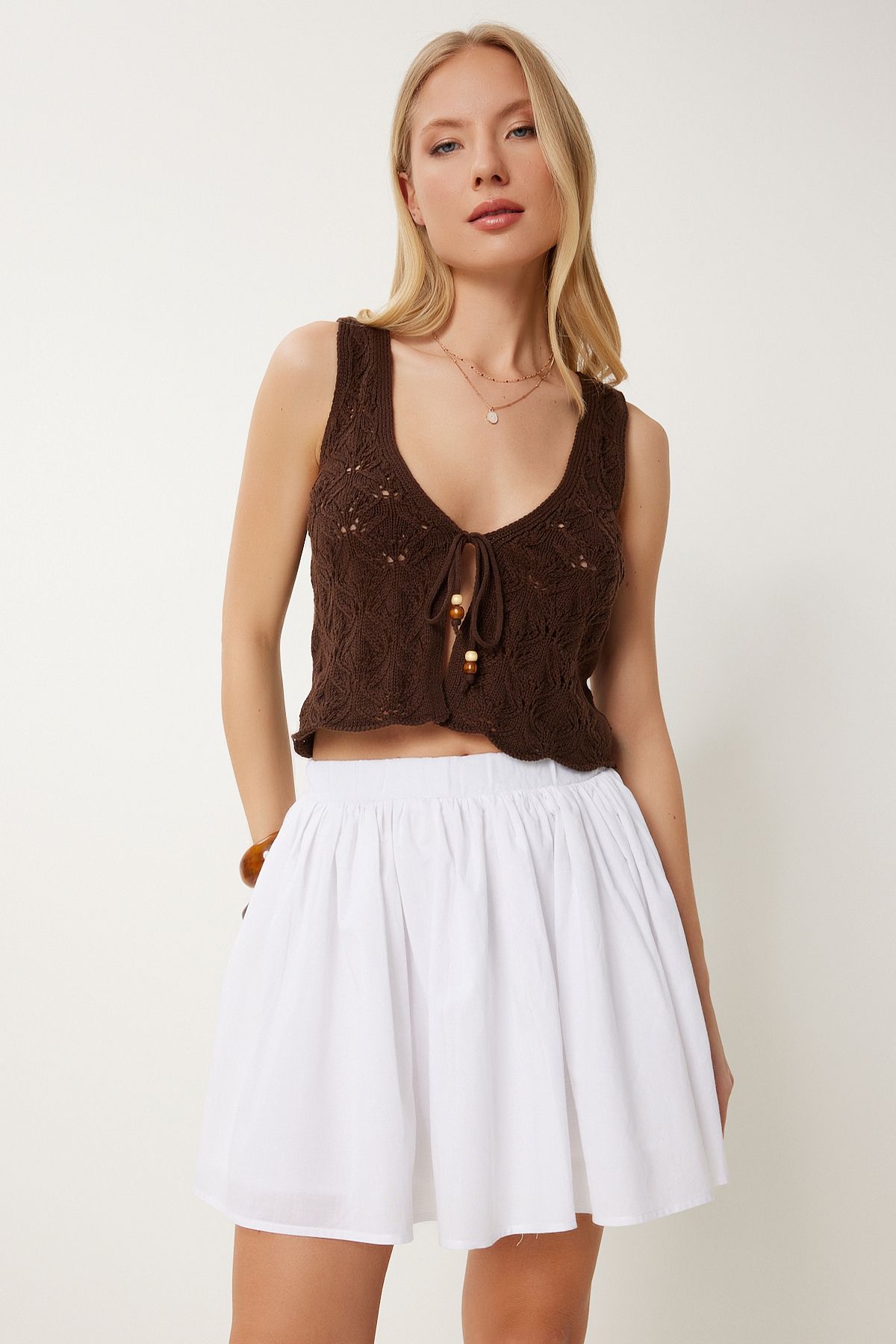 Lovelyİstanbul Pamuklu Mini Kloş Etek BEYAZ LNS0058