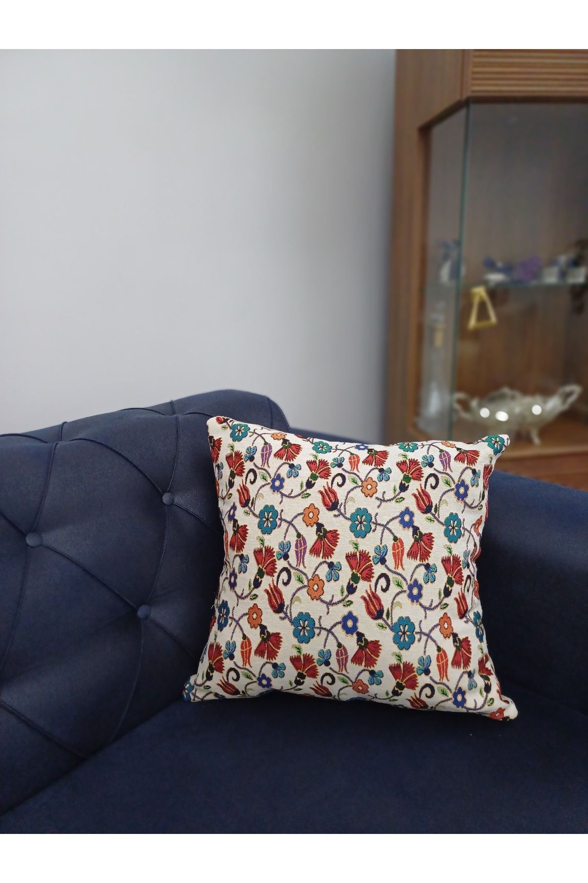 Cappadocia Family Store Özel Dokuma Çiçek Motifli Goblen Kumaş Dekoratif Kırlent Yastık Kılıfı(Baskı veya Boya değildir)