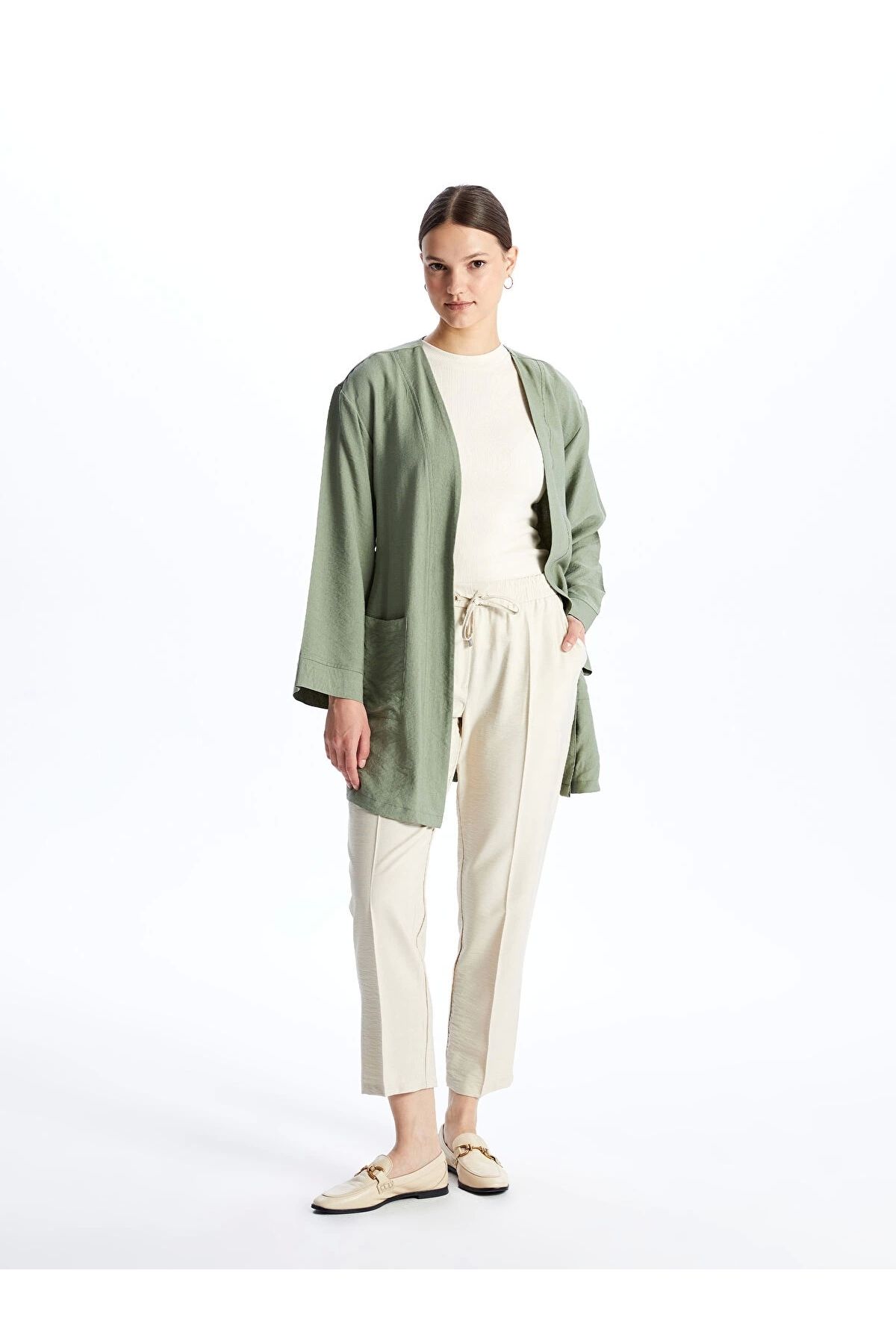 LC Waikiki LCW Modest Bej Beli Lastikli Rahat Kalıp Kadın Pantolon