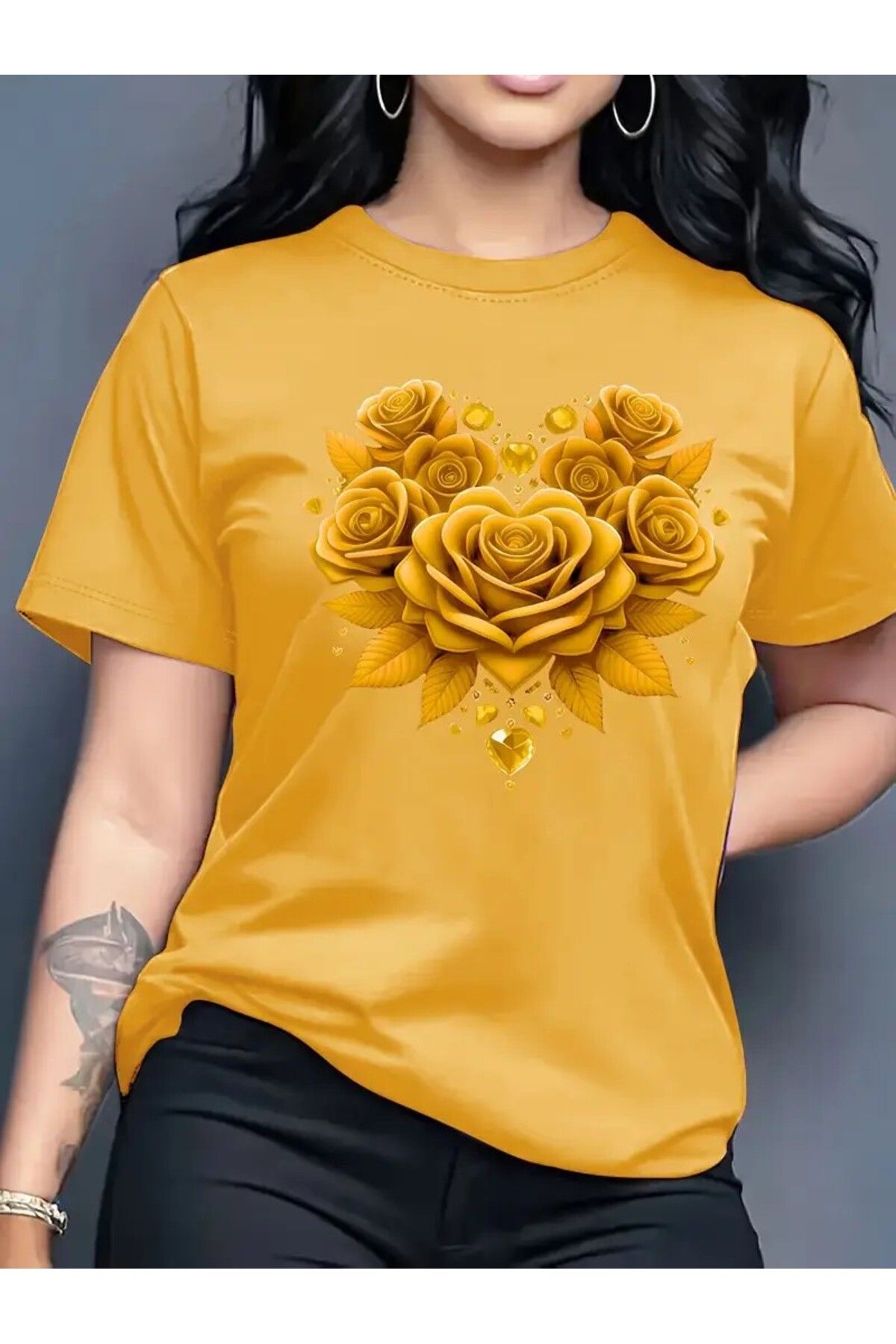 LEIVOR Gül Renk Uyumlu Baskılı Kadın Pamuk T-shirt