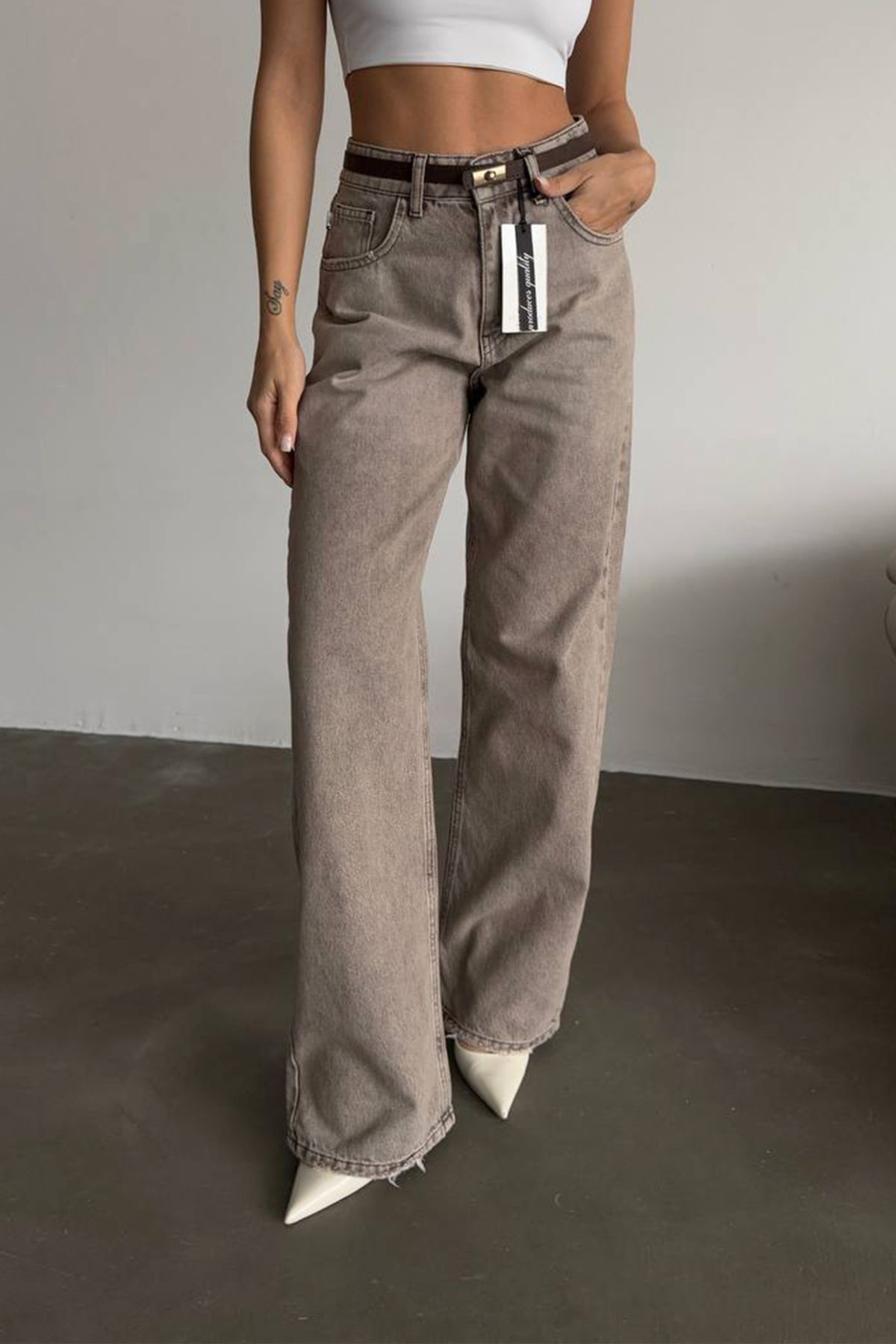 Bujean Likrasız Palazzo Jean Pantolon Camel