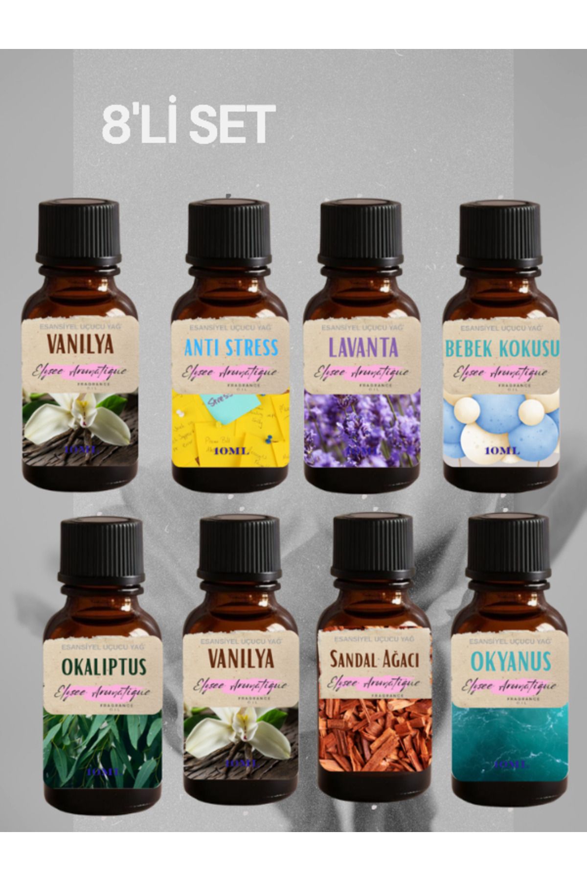 Elysee Aromatique 8'li Set Esansiyel Uçucu Koku Yağı Difüzör Esansı Buhurdanlık Yağı Aromaterapi Yağı