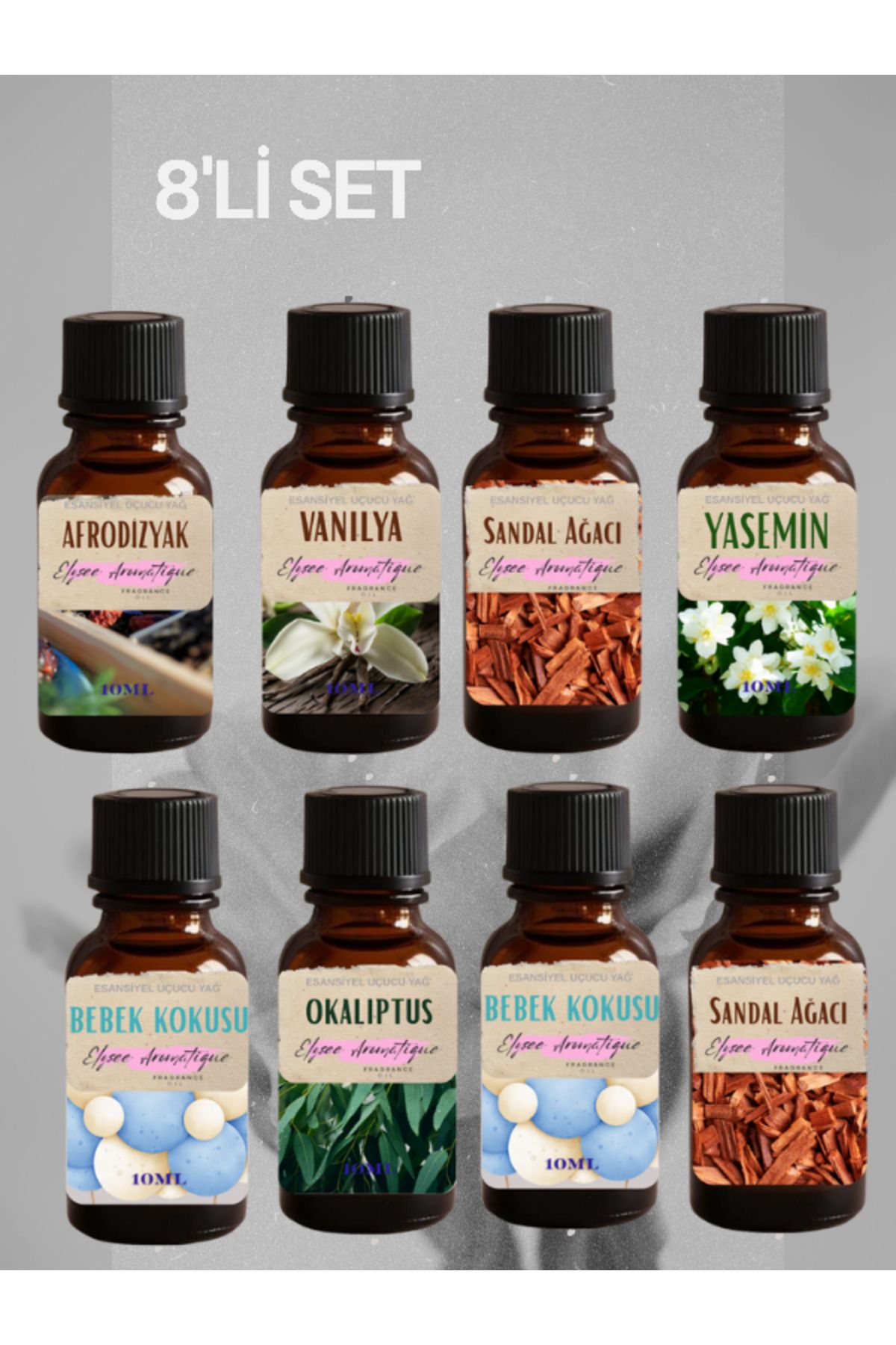 Elysee Aromatique 8'li Set Esansiyel Uçucu Koku Yağı Difüzör Esansı Buhurdanlık Yağı Aromaterapi Yağı