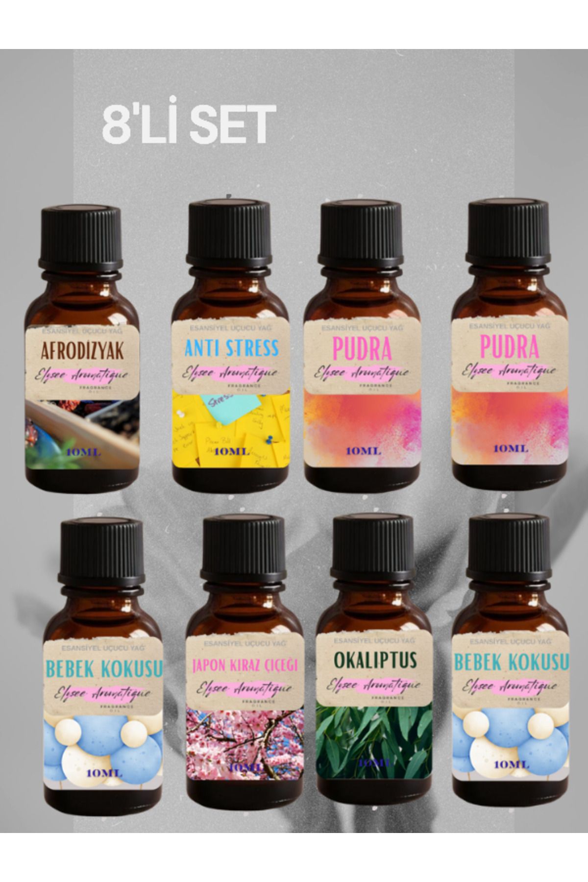 Elysee Aromatique 8'li Set Esansiyel Uçucu Koku Yağı Difüzör Esansı Buhurdanlık Yağı Aromaterapi Yağı