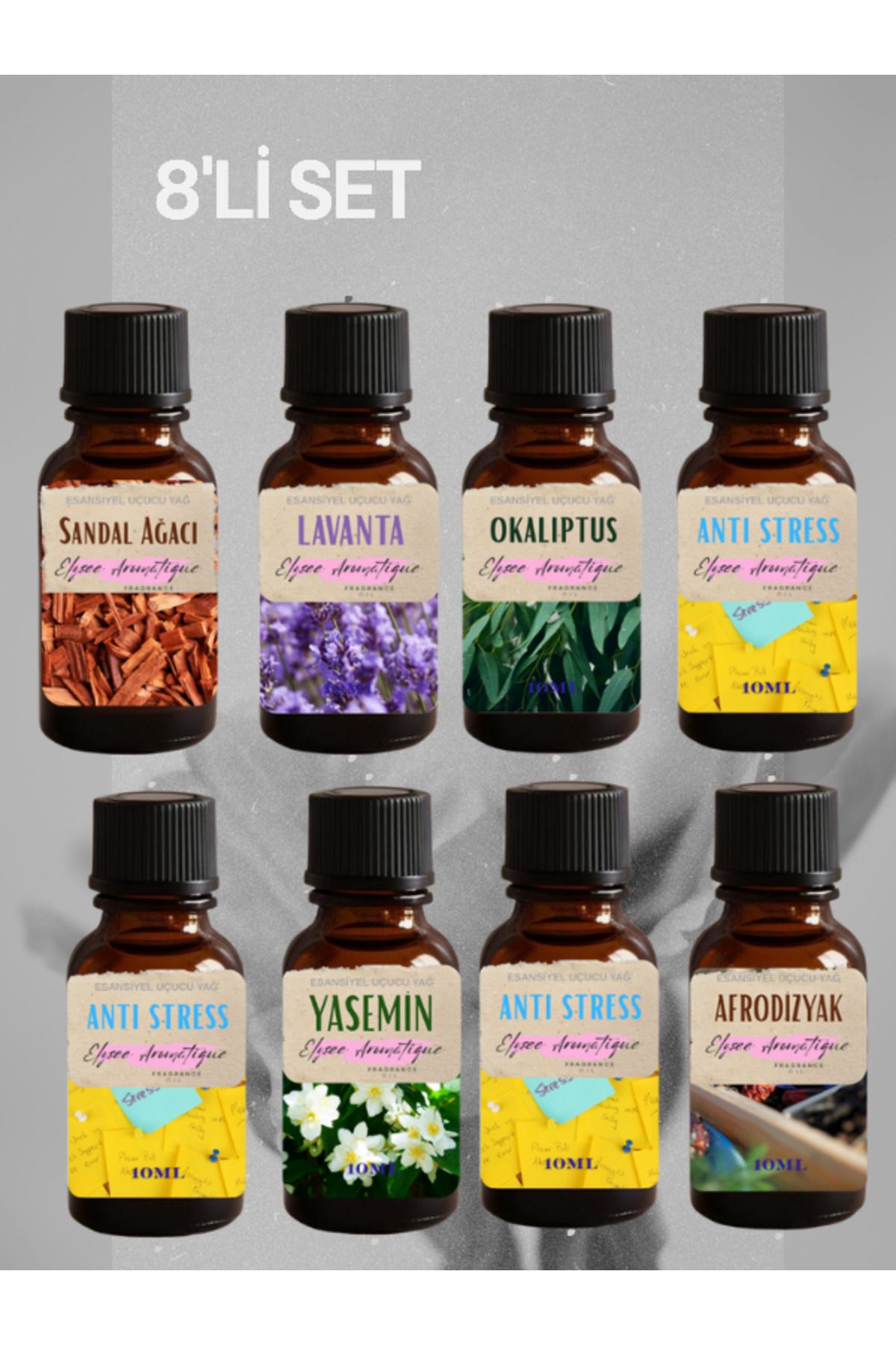 Elysee Aromatique 8'li Set Esansiyel Uçucu Koku Yağı Difüzör Esansı Buhurdanlık Yağı Aromaterapi Yağı