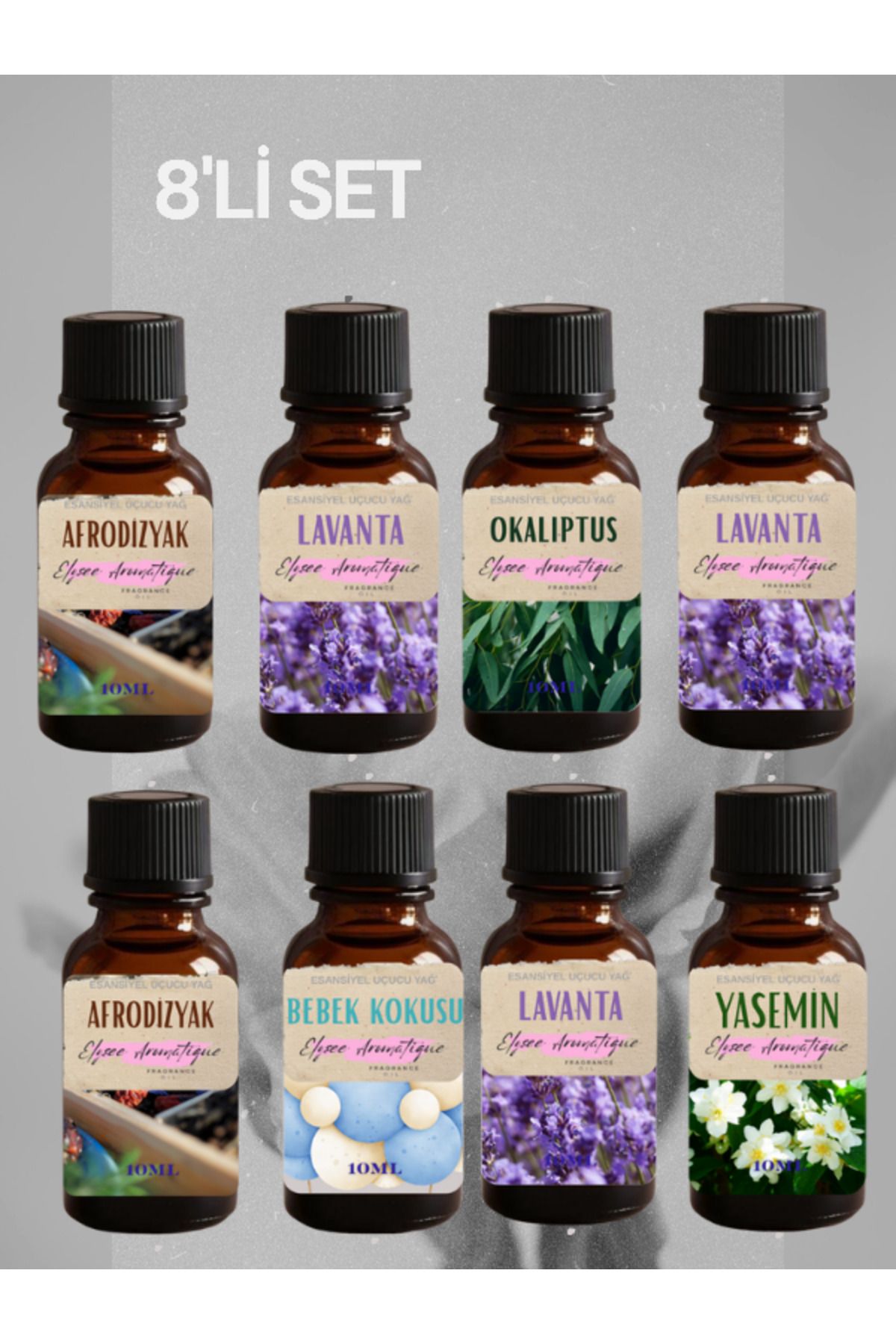 Elysee Aromatique 8'li Set Esansiyel Uçucu Koku Yağı Difüzör Esansı Buhurdanlık Yağı Aromaterapi Yağı