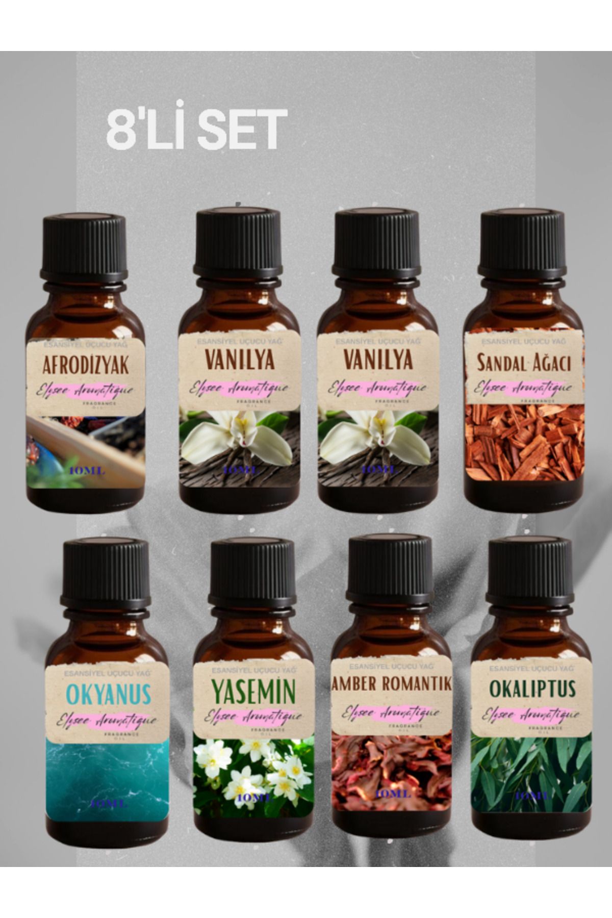 Elysee Aromatique 8'li Set Esansiyel Uçucu Koku Yağı Difüzör Esansı Buhurdanlık Yağı Aromaterapi Yağı