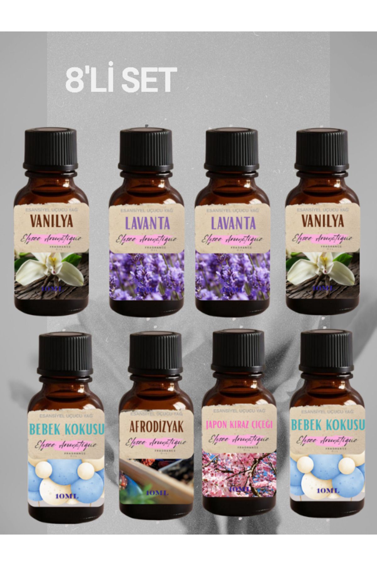 Elysee Aromatique 8'li Set Esansiyel Uçucu Koku Yağı Difüzör Esansı Buhurdanlık Yağı Aromaterapi Yağı