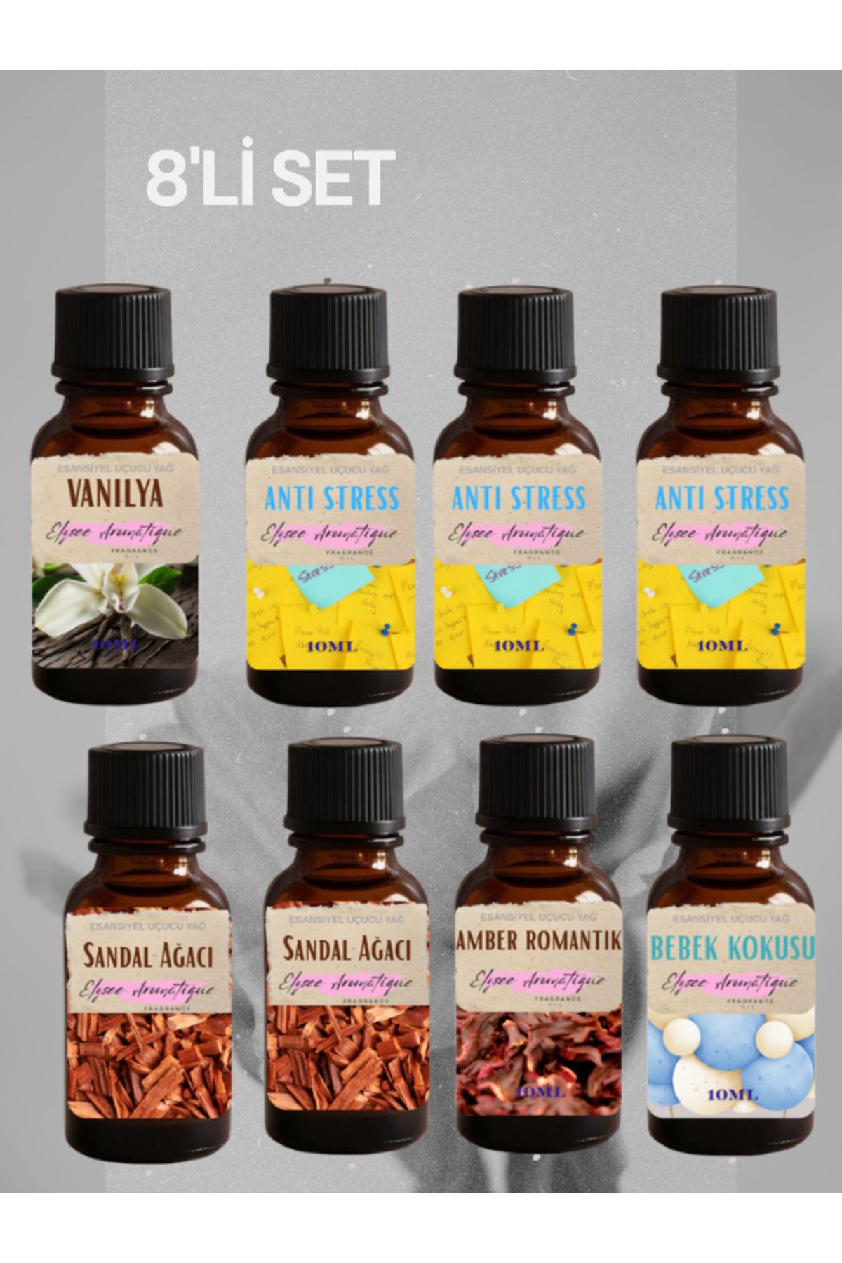 Elysee Aromatique 8'li Set Esansiyel Uçucu Koku Yağı Difüzör Esansı Buhurdanlık Yağı Aromaterapi Yağı