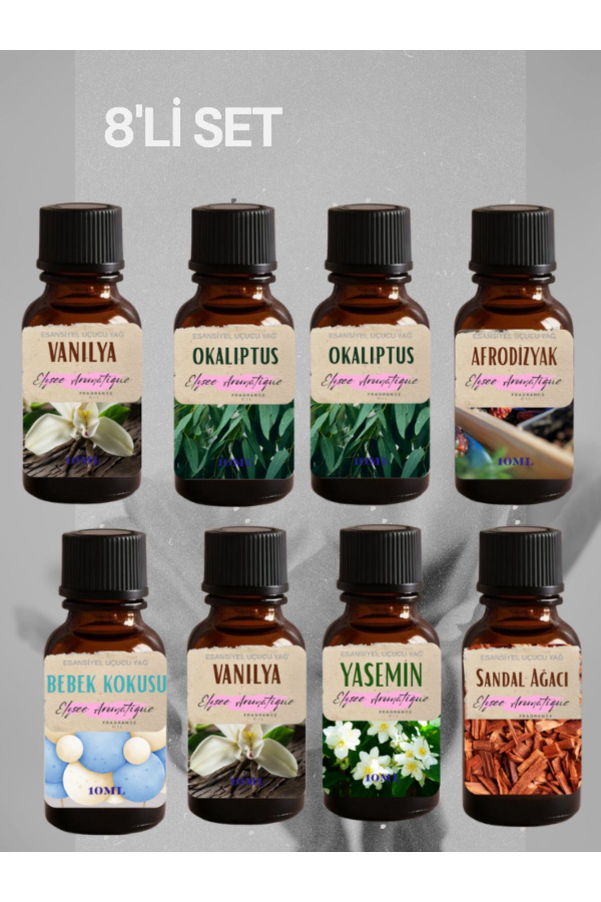 Elysee Aromatique 8'li Set Esansiyel Uçucu Koku Yağı Difüzör Esansı Buhurdanlık Yağı Aromaterapi Yağı