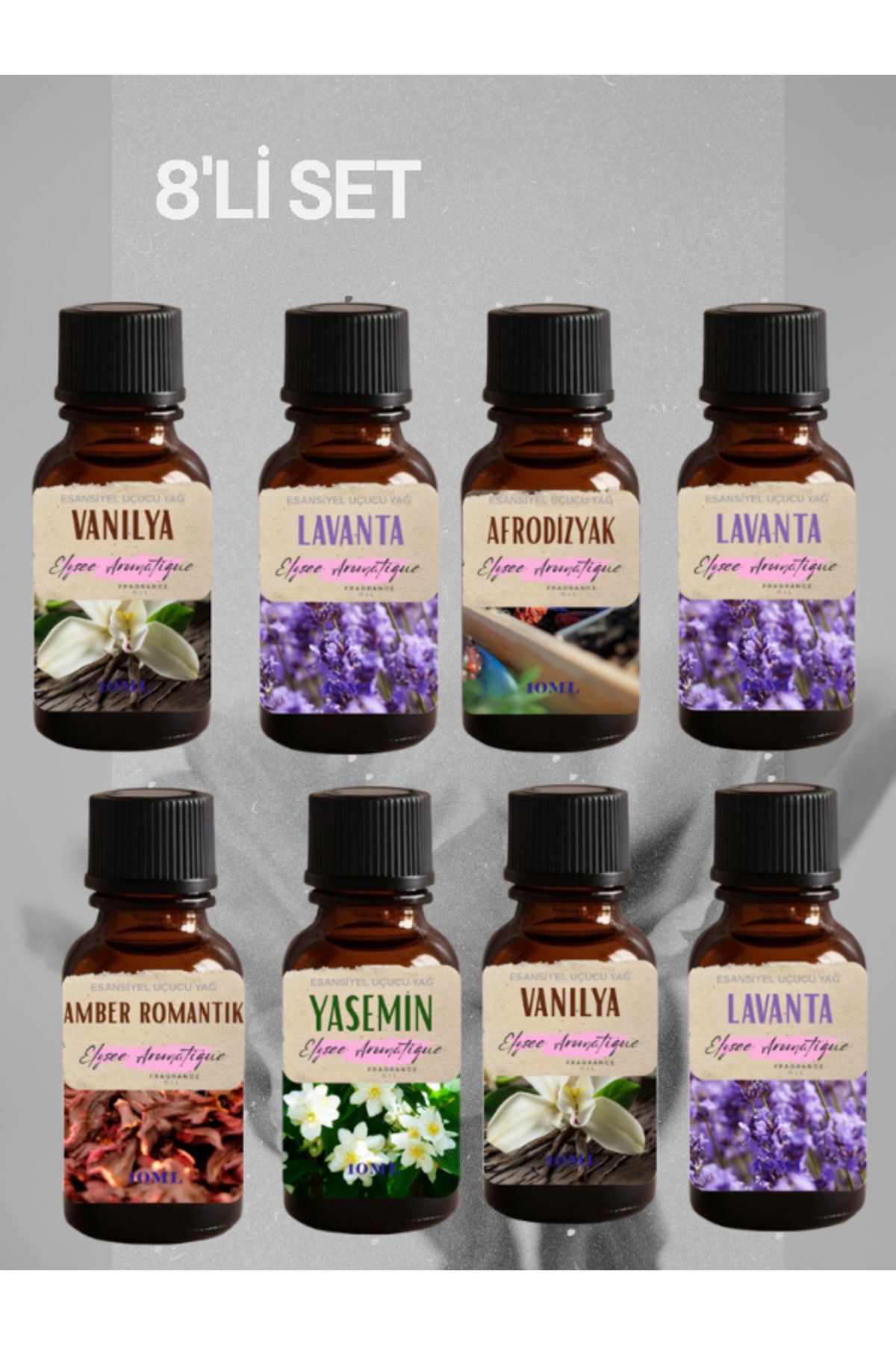 Elysee Aromatique 8'li Set Esansiyel Uçucu Koku Yağı Difüzör Esansı Buhurdanlık Yağı Aromaterapi Yağı