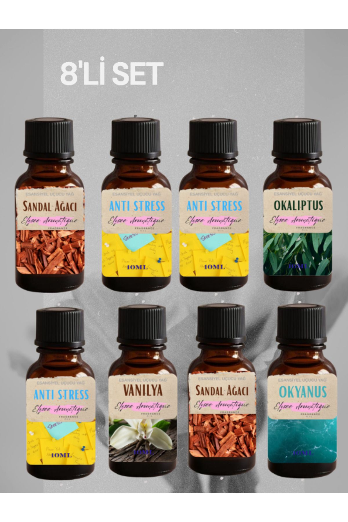 Elysee Aromatique 8'li Set Esansiyel Uçucu Koku Yağı Difüzör Esansı Buhurdanlık Yağı Aromaterapi Yağı
