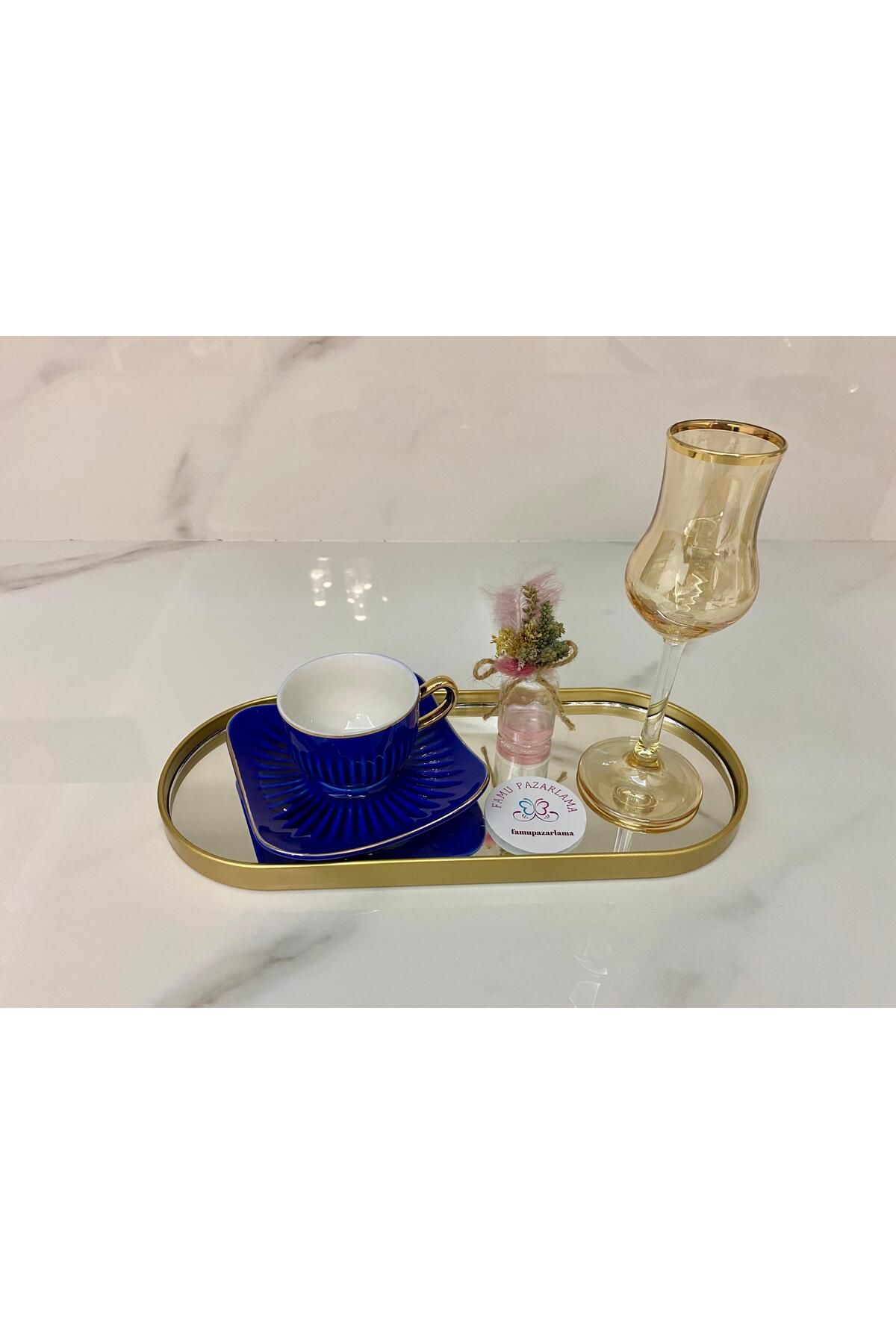 FAMU PAZARLAMA AYNALI SUNUMLUK KAHVE TEPSİSİ TEKLI OVAL TEPSİ (30 cm *12 ebat)