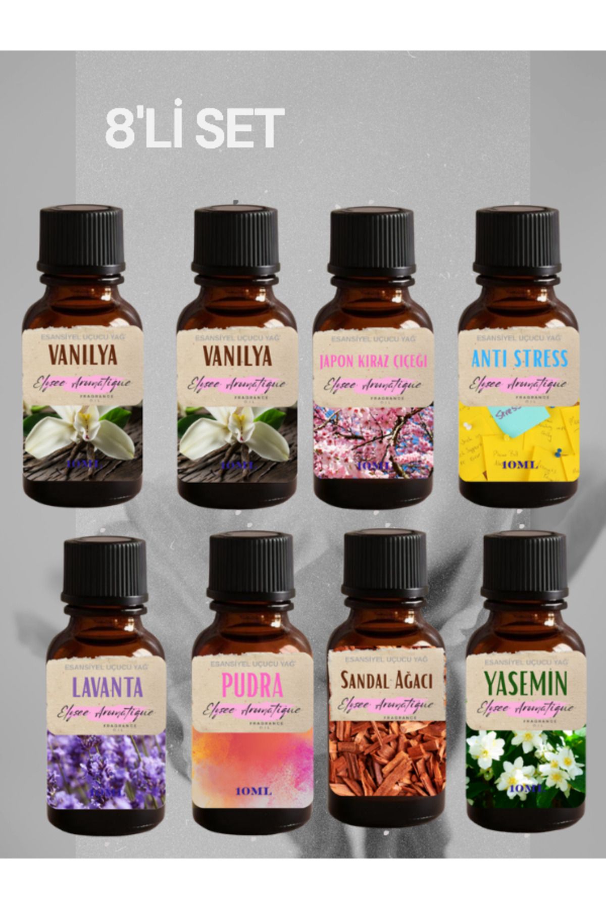 Elysee Aromatique 8'li Set Esansiyel Uçucu Koku Yağı Difüzör Esansı Buhurdanlık Yağı Aromaterapi Yağı
